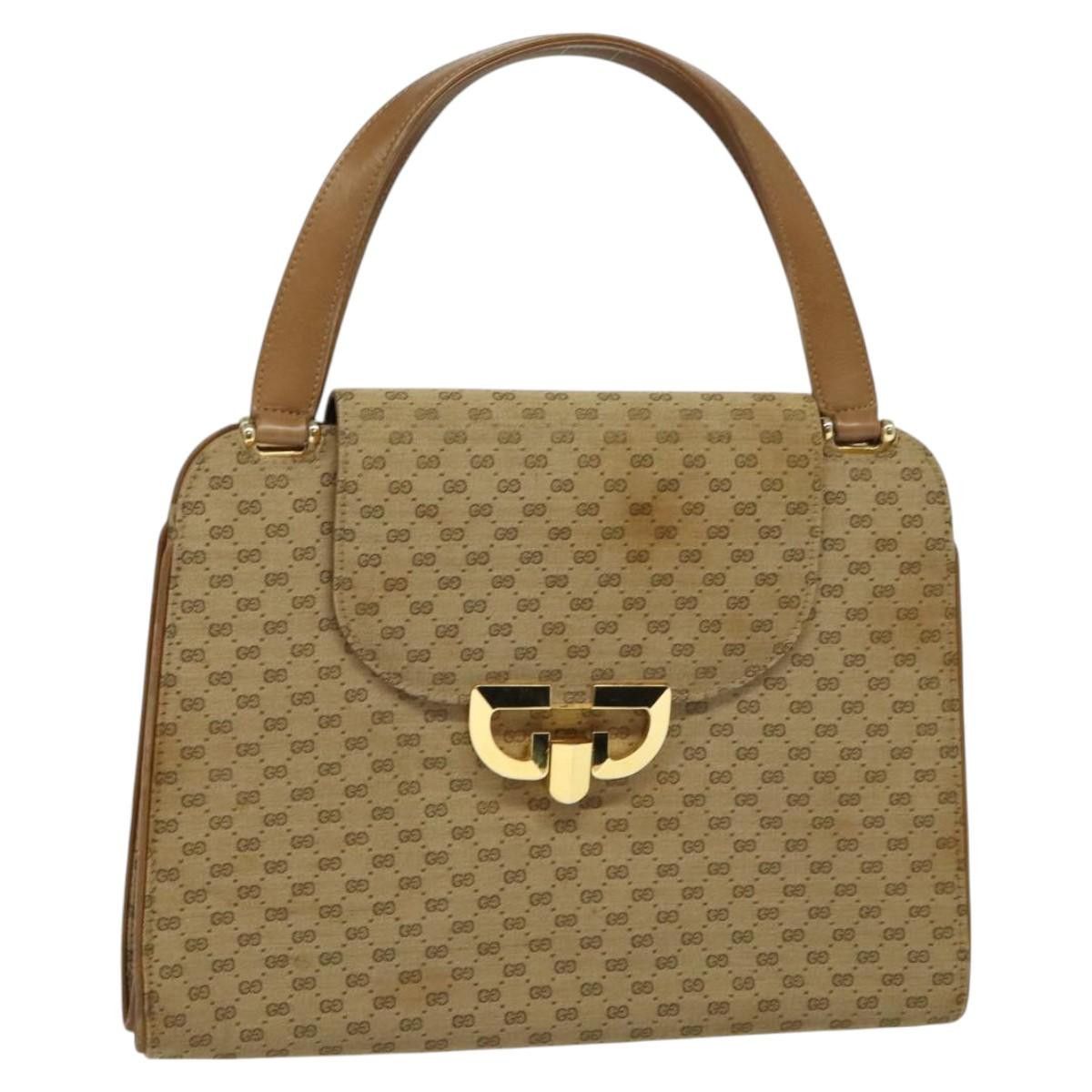 GUCCI Micro GG Canvas Hand Bag Beige Gold