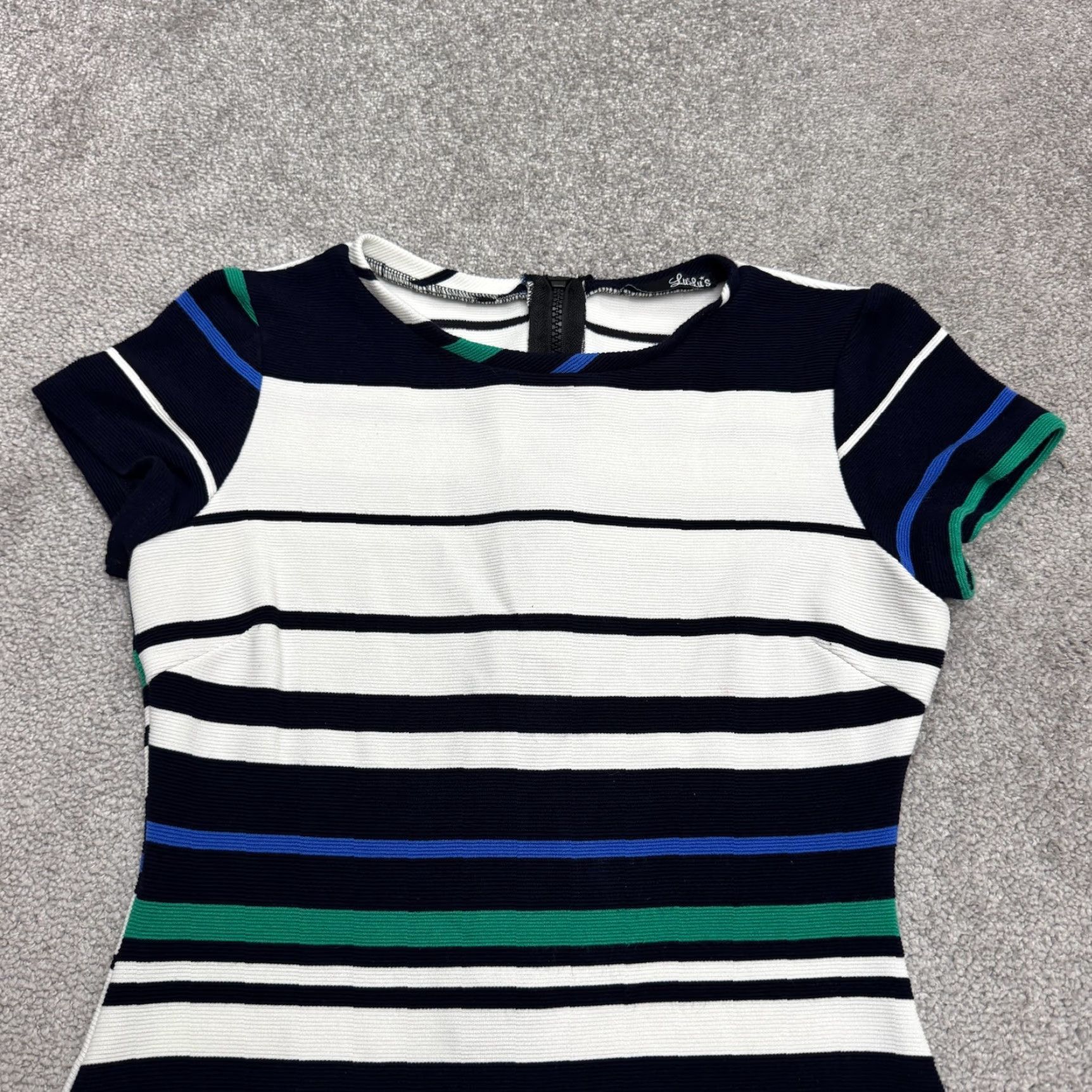 Lulus Lulus Ribbed Knit Bodycon Dress Womens Medium Multicolor Striped Zipper Dress Length Knee Casual Workwear Size M / US 6-8 / IT 42-44 - 3 Thumbnail