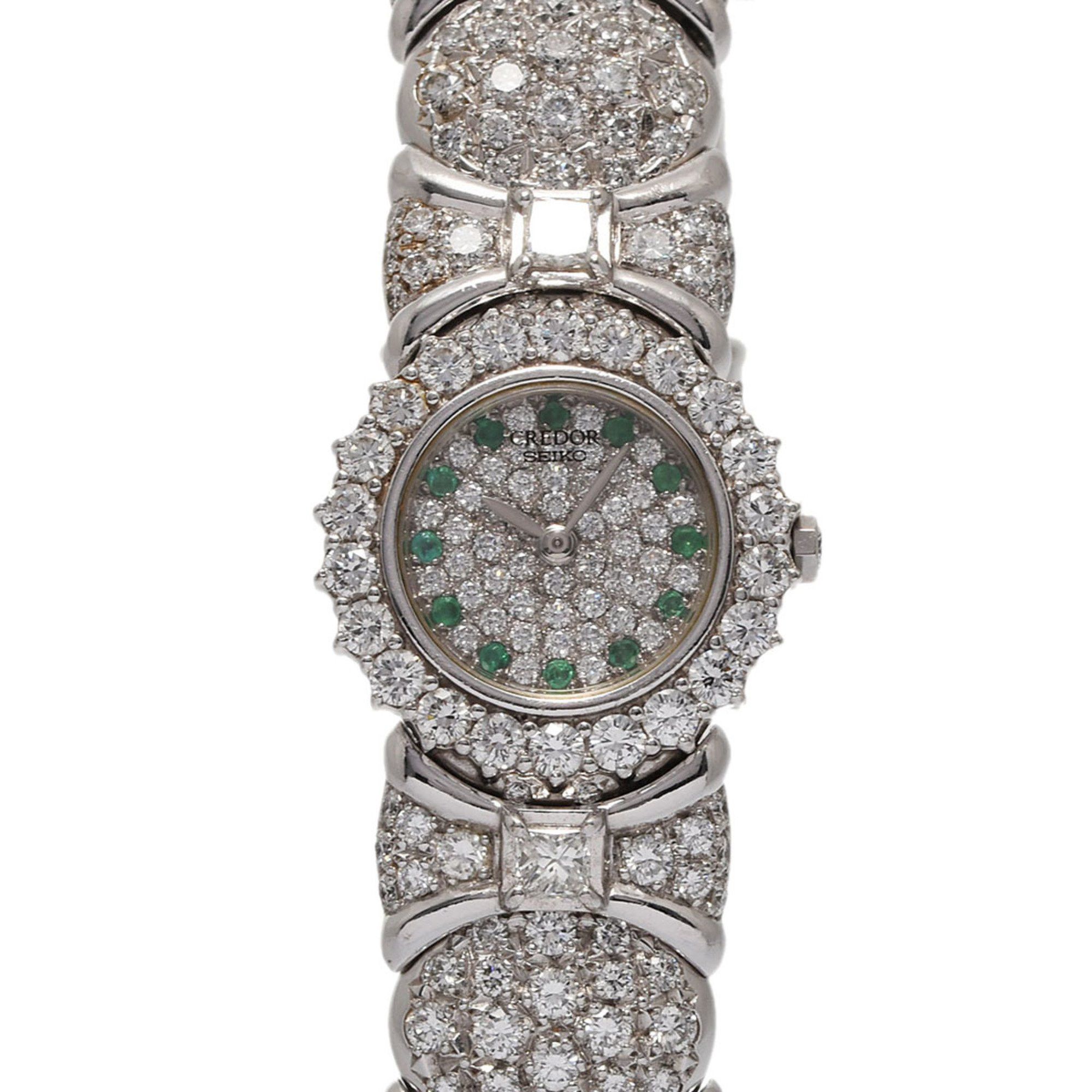 image of Seiko Credor Dial Full Diamond 1E70-2A60 Women's Wg Watch Quartz Silver in White Gold