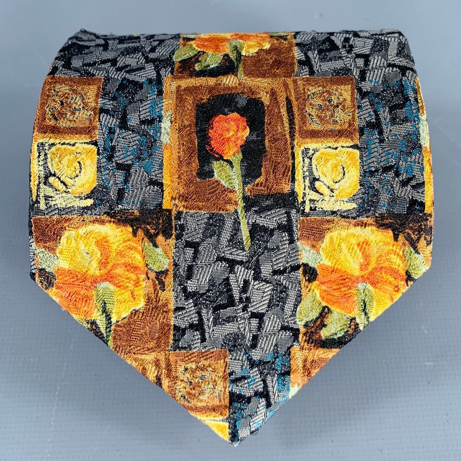 Ermenegildo Zegna ERMENEGILDO ZEGNA Grey Yellow Abstract Floral Silk Tie Size ONE SIZE - 1 Thumbnail