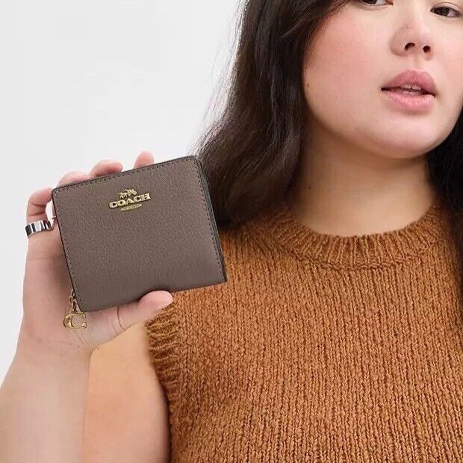 Coach NWT Coach C2862 Leather Snap Card Case Wallet Dark Stone Size ONE SIZE - 6 Thumbnail