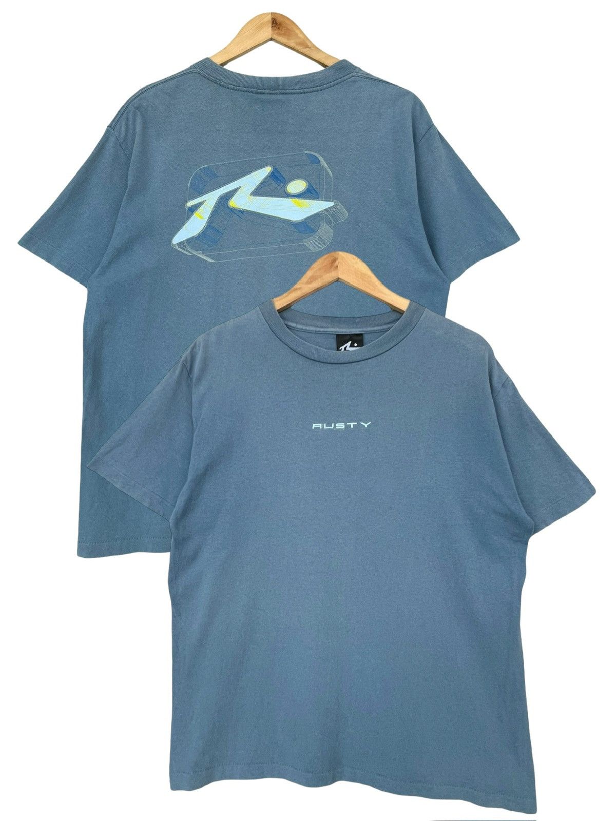 Vintage 90s Rusty Sunfaded Blue Skate Baggy Tees