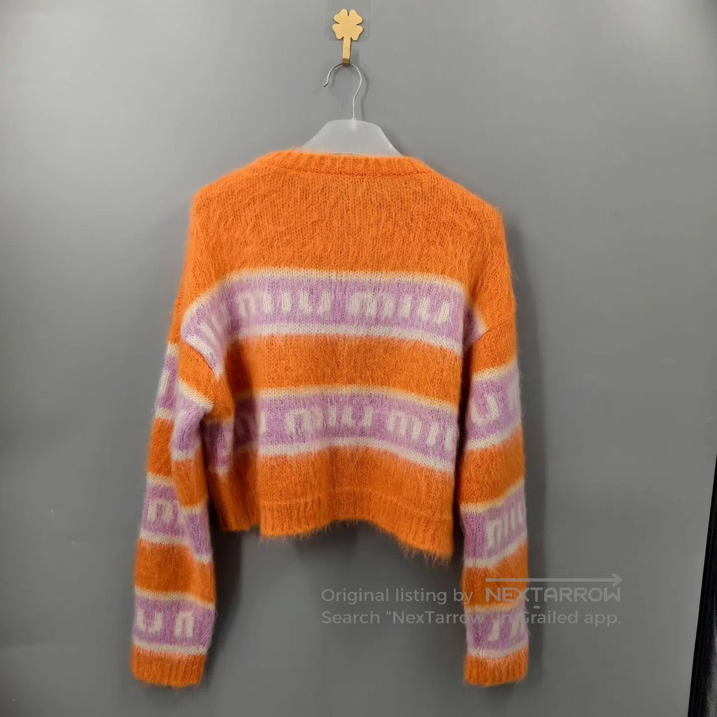 Miu Miu Miu Miu Orange Color-Block Striped Letter Mohair Knit Swea Size S / US 4 / IT 40 - 2 Thumbnail