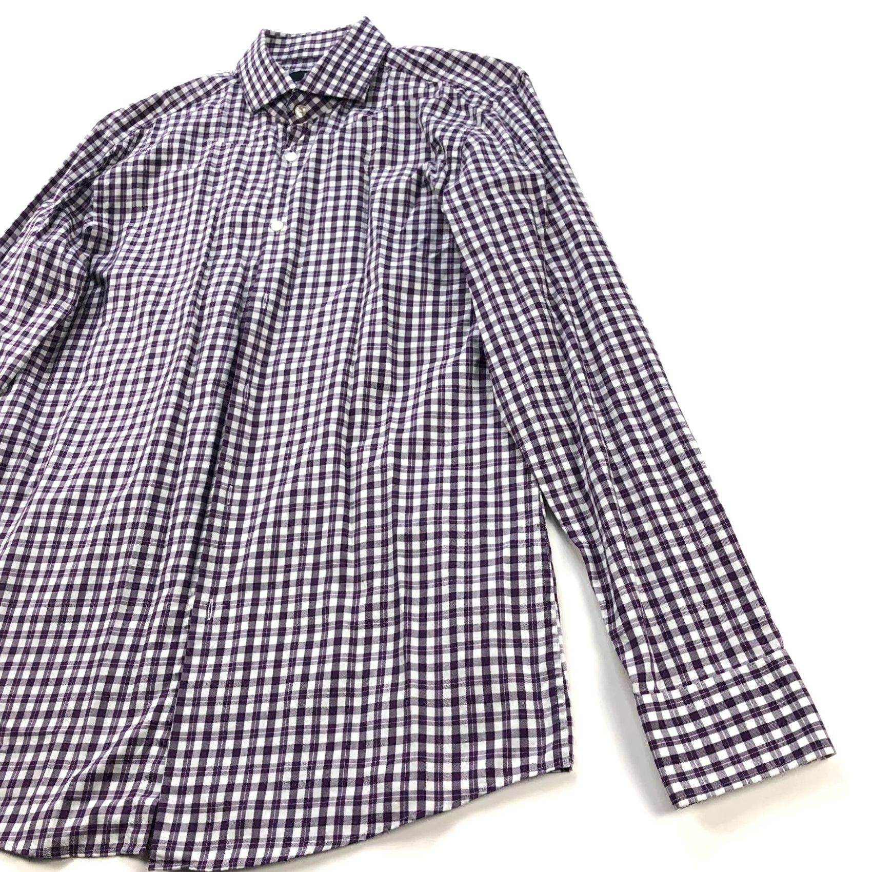 Hugo Boss HUGO BOSS Dress Shirt Purple Check Long Sleeve 16 34/35 Slim Fit 100% Cotton Button Shirt Mens Size 42R - 2 Thumbnail