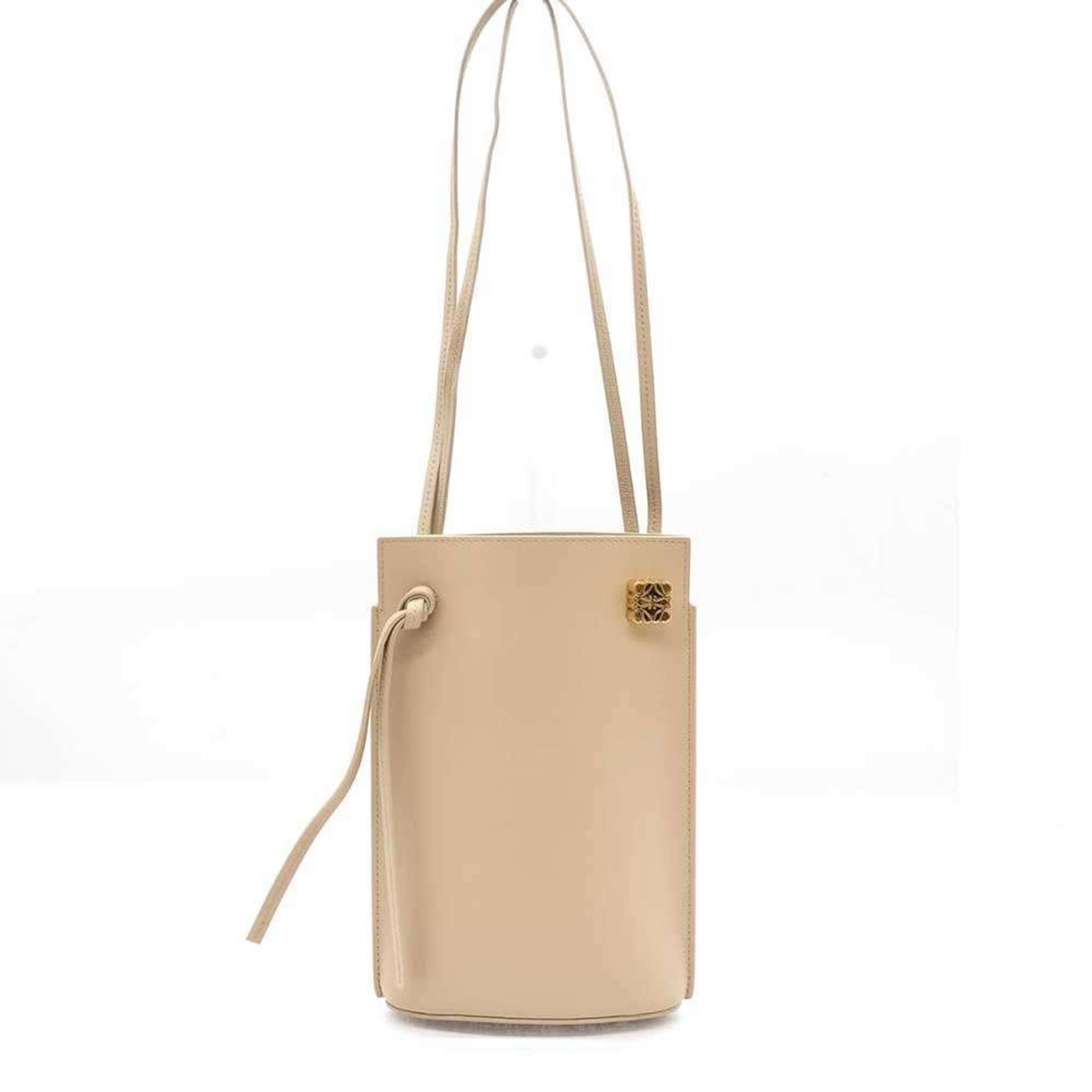 Loewe Dice Pocket Beige Mini Shoulder Bag Crossbody Anagram Women's Leather