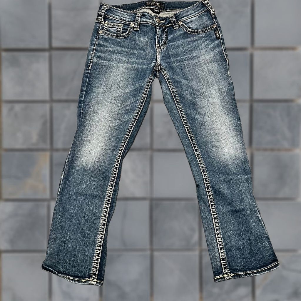 Silver Jeans Co. VINTAGE Silver Jeans Womens 27 (29x25) Aiko Capri Straight Blue Denim Pants Western Womens Size 27" / US 4 / IT 40 - 1 Thumbnail