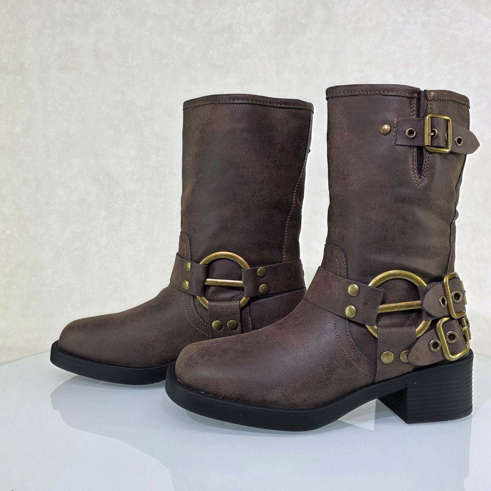 Other Dyna Brown Distressed Vegan Leather Biker Engineer Western M Size US 7.5 / IT 37.5 - 4 Thumbnail