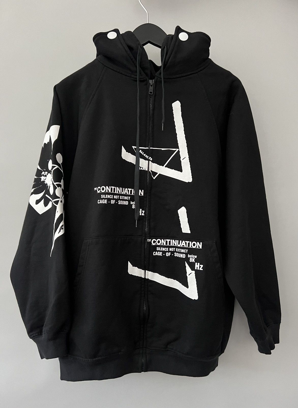 Image of Prada Graphic Print Zip Up Hoodie in Black, Men's (Size XS)