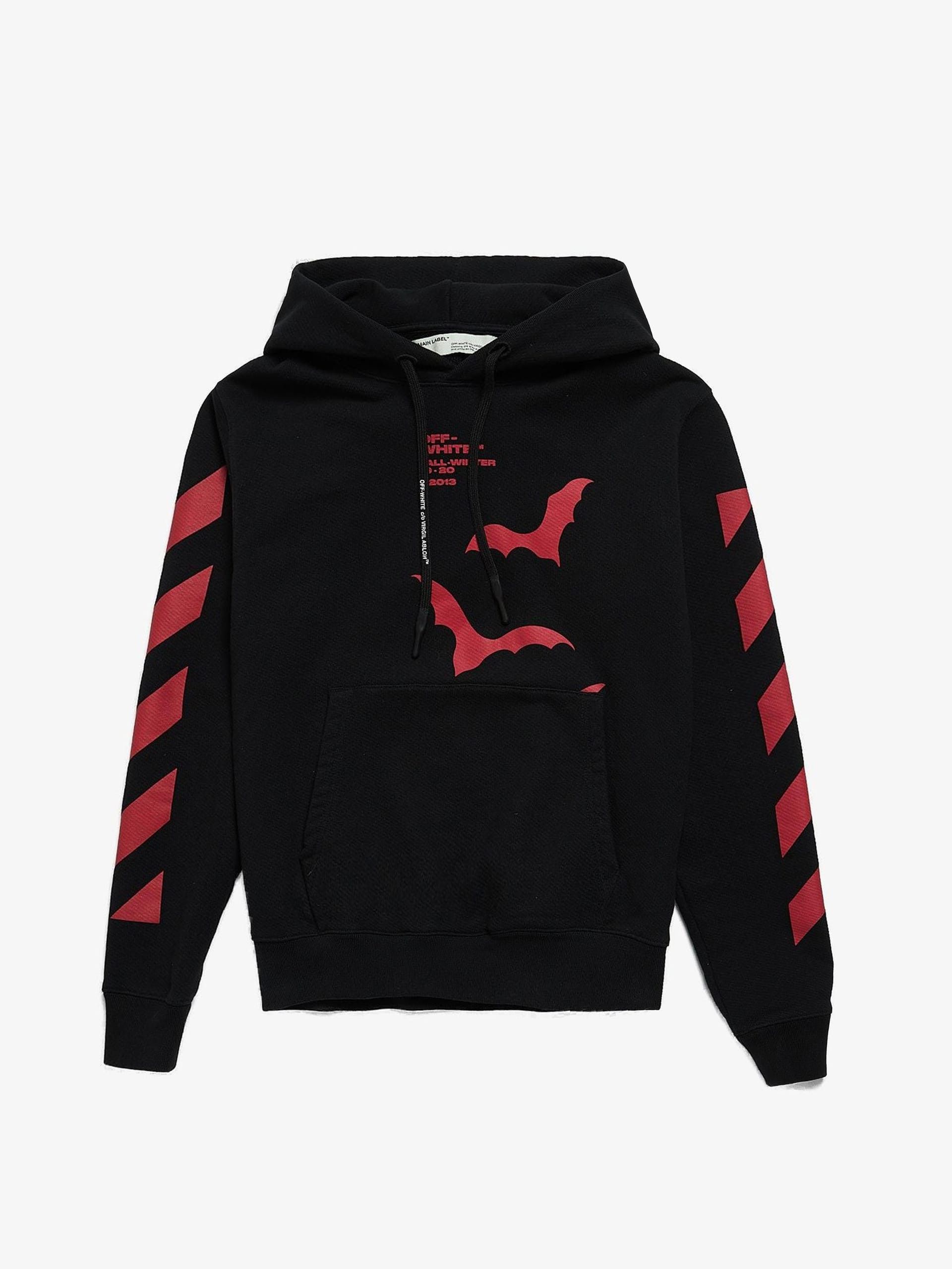 Off White Black and Red Bat Logo Printed Cotton Hoodie Grailed