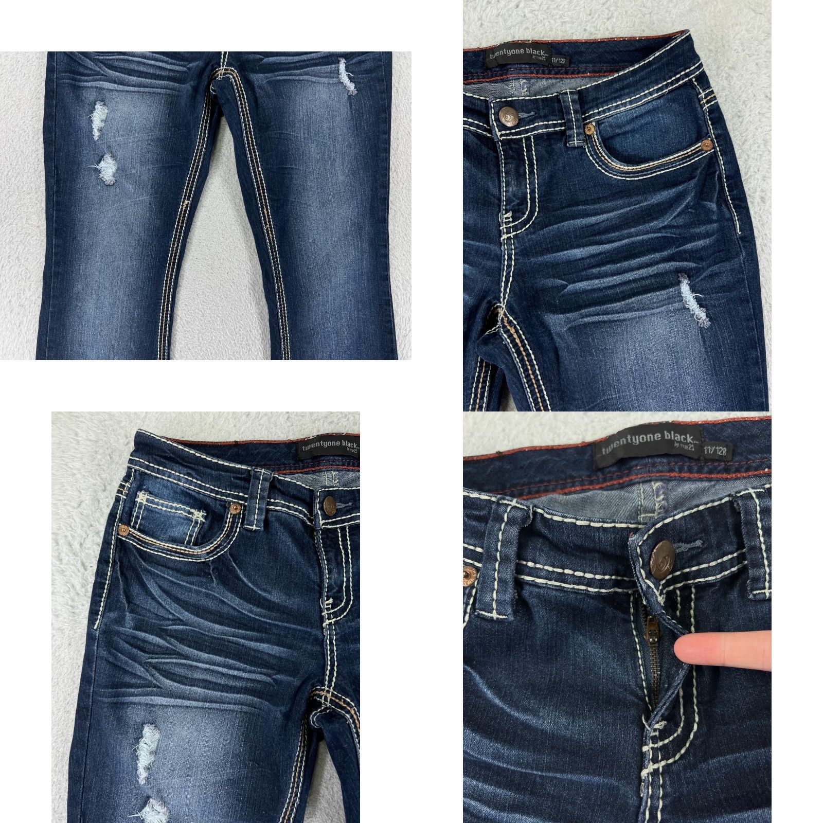Denime Twentyone Black Jeans Women 11 Bootcut Denim Blue Distressed Stretch 5-Pocket Rise Low Inseam 31 in Regular Size Type: Regular Size 32" / US 10 / IT 46 - 8 Thumbnail