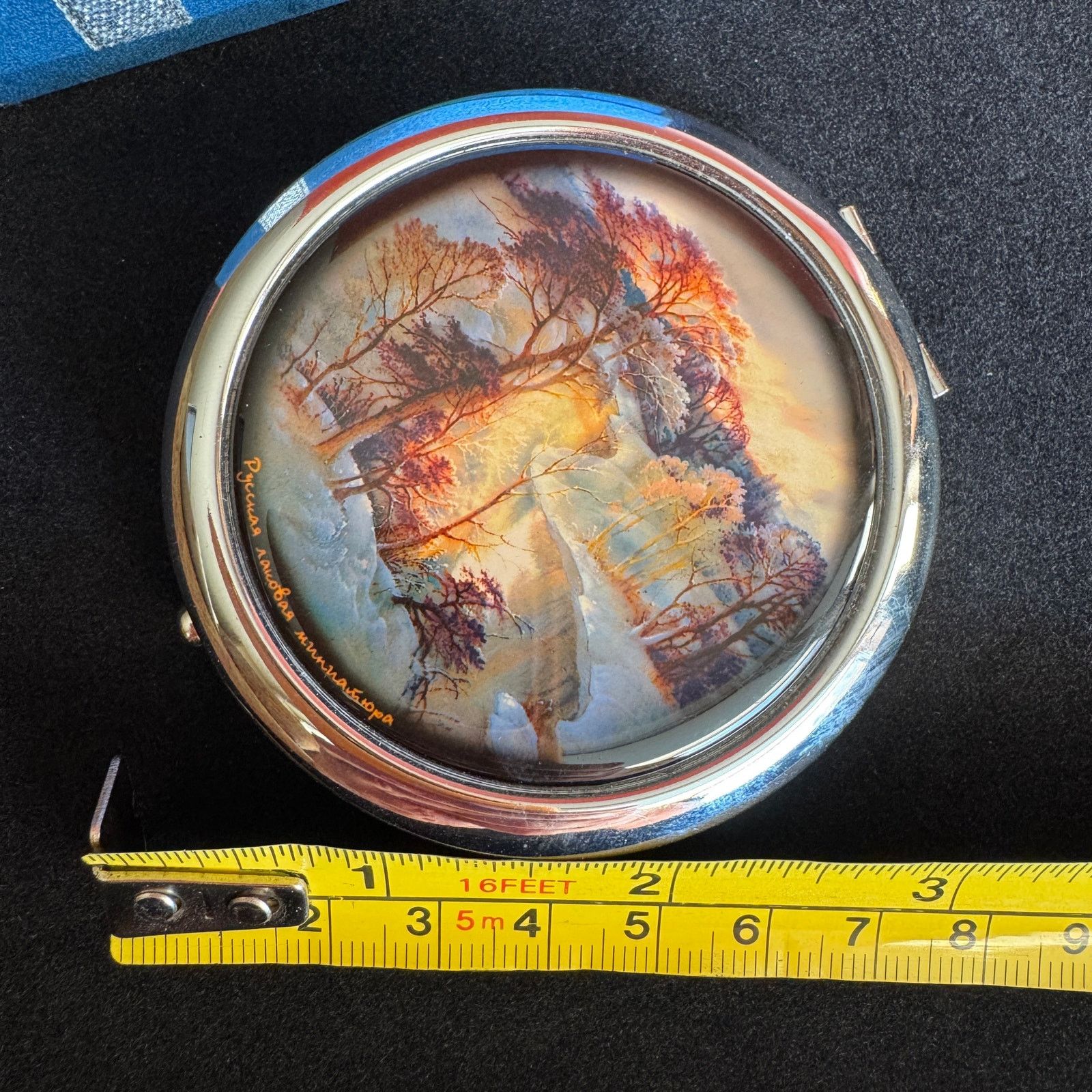 Vintage Vtg Russian Fedoskino Lacquer Painted Dbl Mirror Compact 3" Size ONE SIZE - 8 Thumbnail