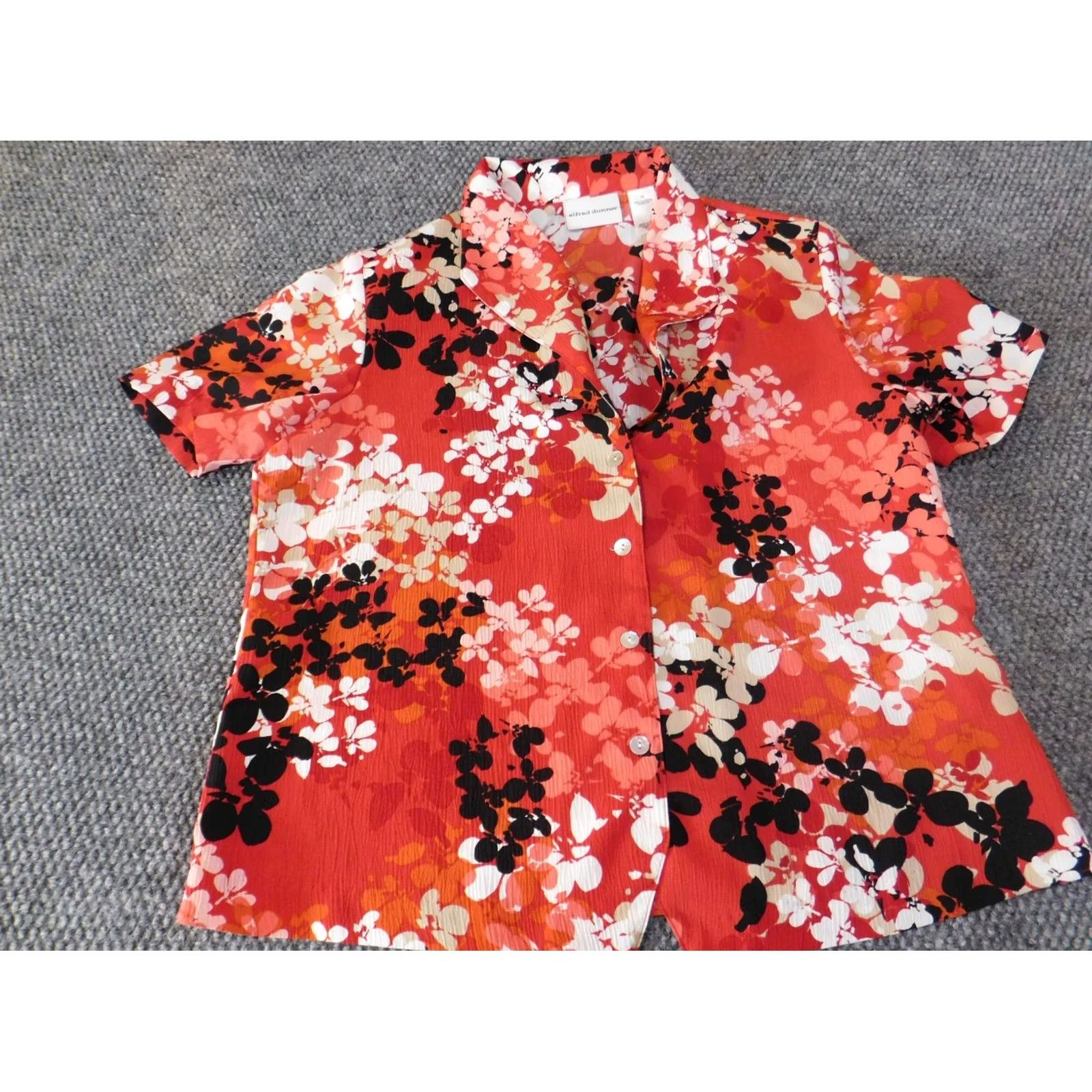 Vintage Alfred Dunner Button-Up Shirt Womens Regular Size 10 Red Floral Short Sleeve Shoulder Pad Embroidered Casual Size L / US 10 / IT 46 - 3 Thumbnail