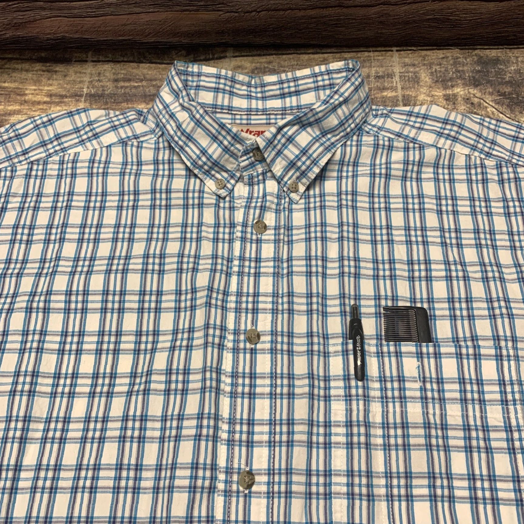 Wrangler Wrangler Western Shirt Short Sleeve Mens 2XL Blue White Plaid Button-Down Shirt Size US XXL / EU 58 / 5 - 2 Thumbnail
