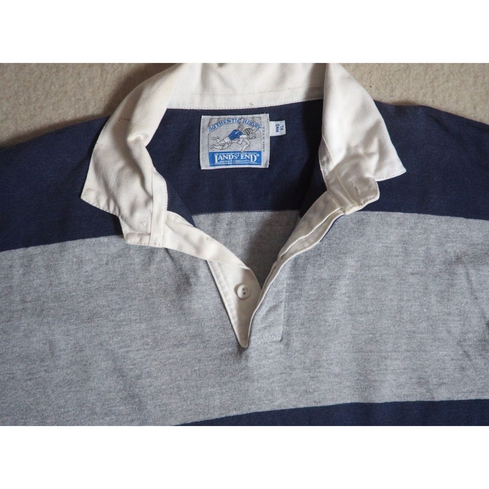 Lands' End VTG Lands End Rugby Polo Shirt L/S Shirt Men XL Blue Gray Striped Cotton 80s 90s Comfort Casual Size US XL / EU 56 / 4 - 2 Thumbnail