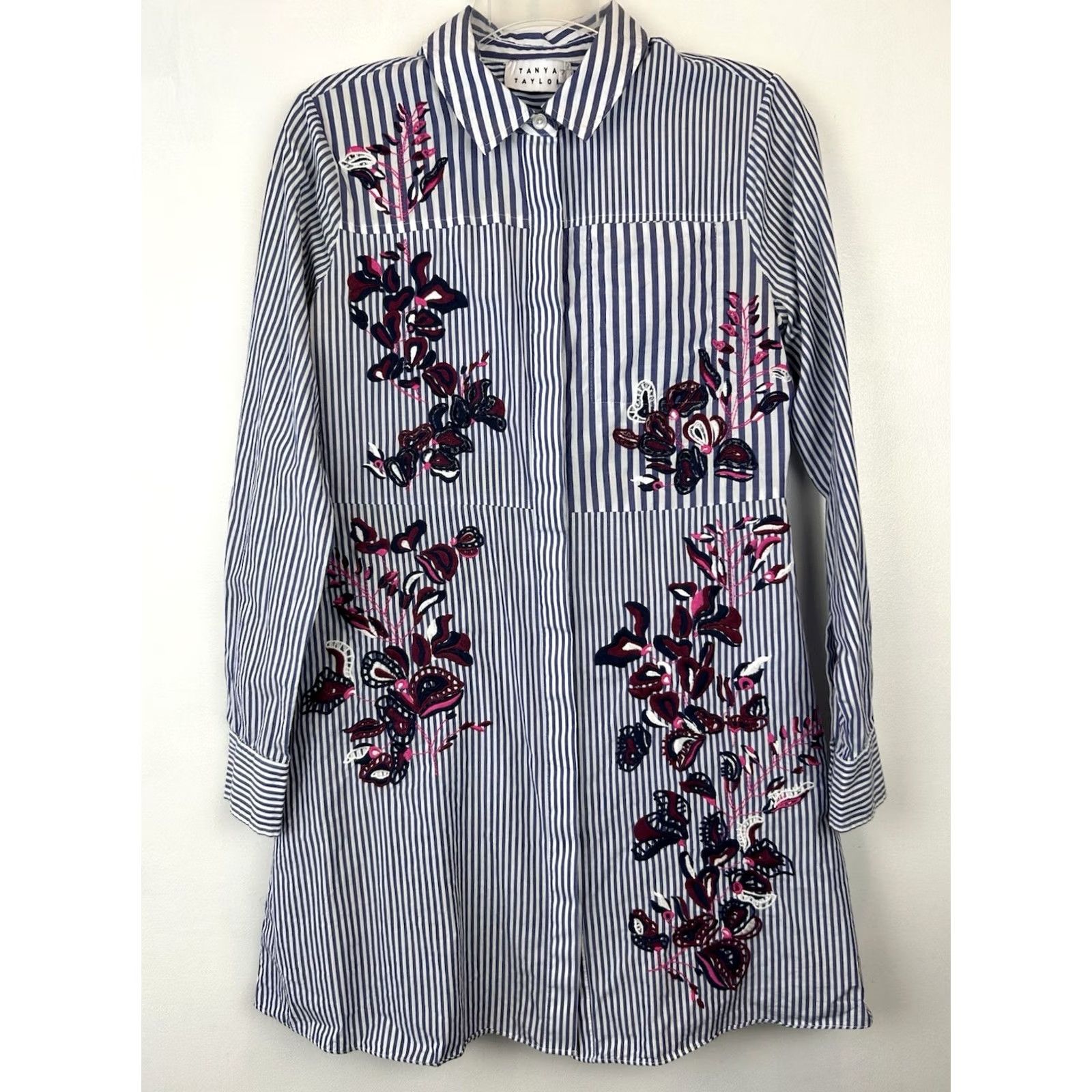 Tanya Taylor Tanya Taylor Shirt Dress Womens Cotton Blend Embroidered Eyelet Short Sleeve A-Line Casual Navy Nautical White 2 Mens? Size XS / US 0-2 / IT 36-38 - 2 Thumbnail