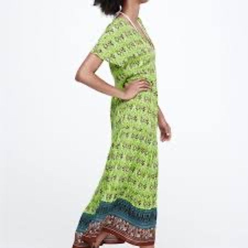 Zara Zara Panelled Midi Dress Green Patterned 7484/153 Boho SZ S Size S / US 4 / IT 40 - 2 Thumbnail