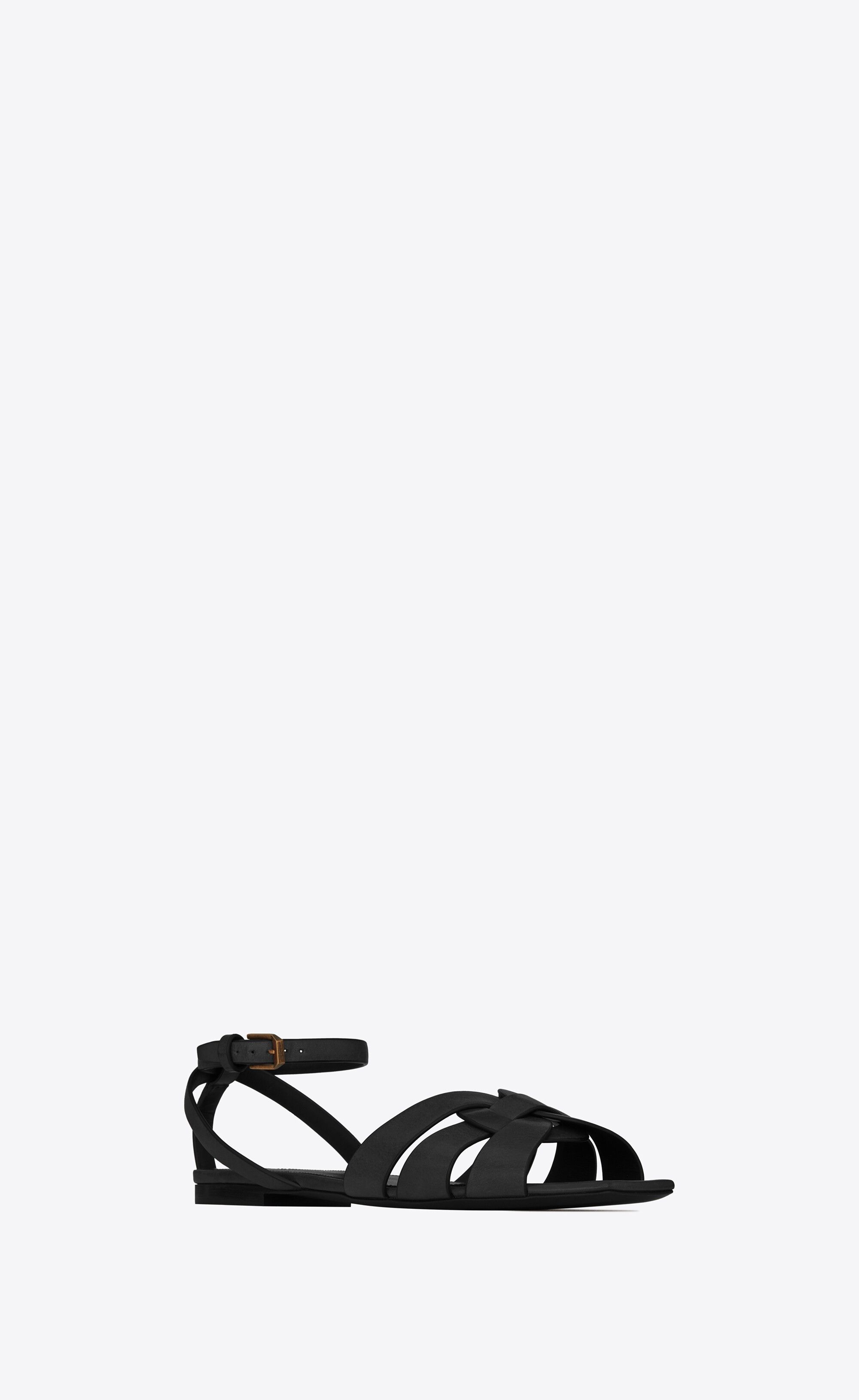 Saint Laurent Paris o1s1wg111224 Tribute Flat Sandals in Smooth Leather in Black Size US 11 / IT 41 - 2 Thumbnail