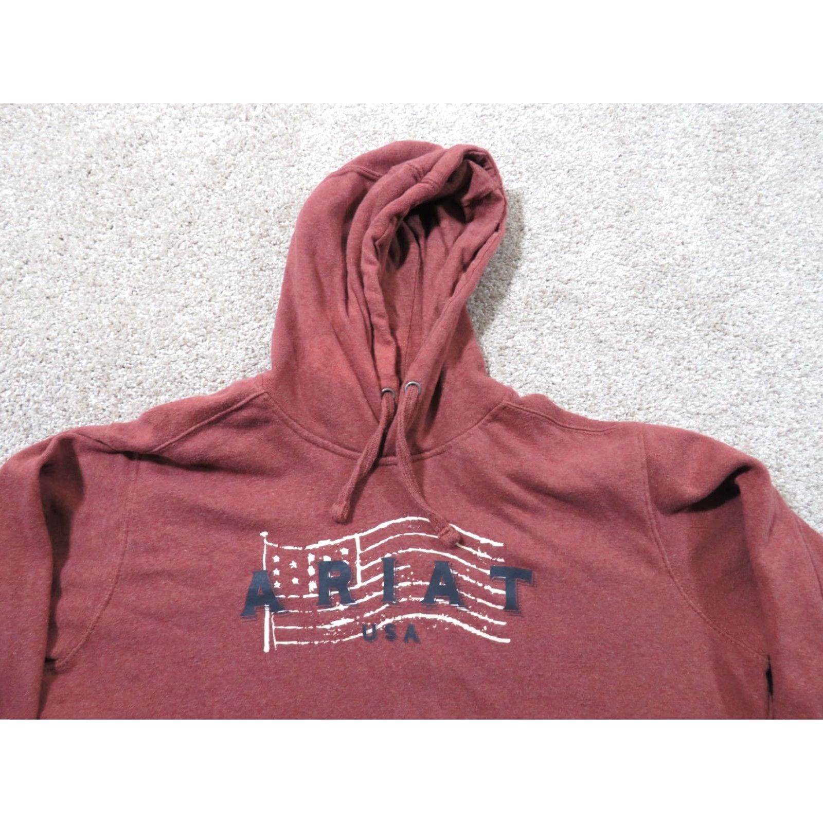 Ariat Ariat Real Women's Large USA Flag Country Hoodie Pullover Sweatshirt Burgandy Long Sleeve Hooded Pockets Graphic Print Mens Womens Girls Size L / US 10 / IT 46 - 3 Thumbnail