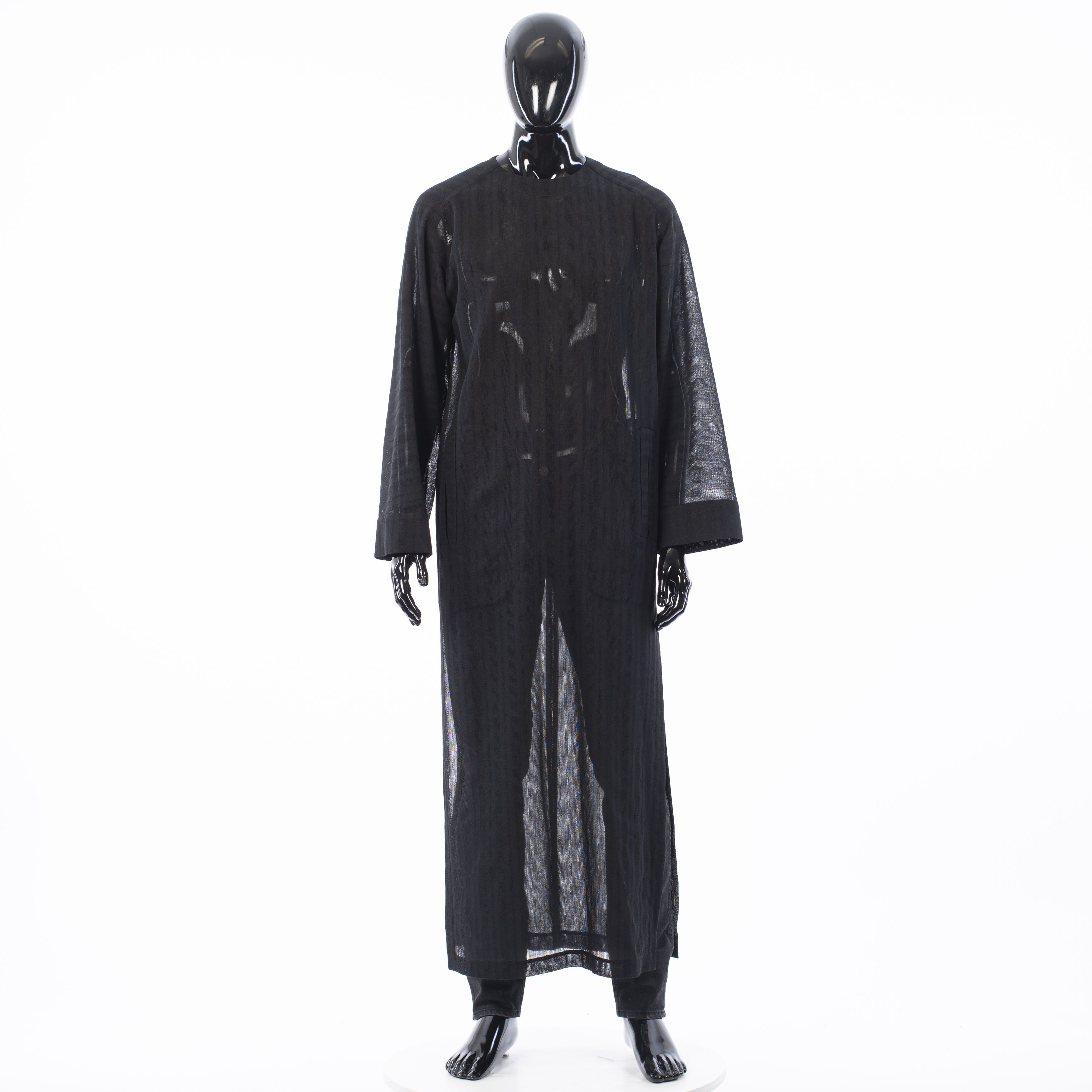Saint Laurent Paris Long Djellaba In Black Striped Wool Gauze Size 44R - 1 Thumbnail