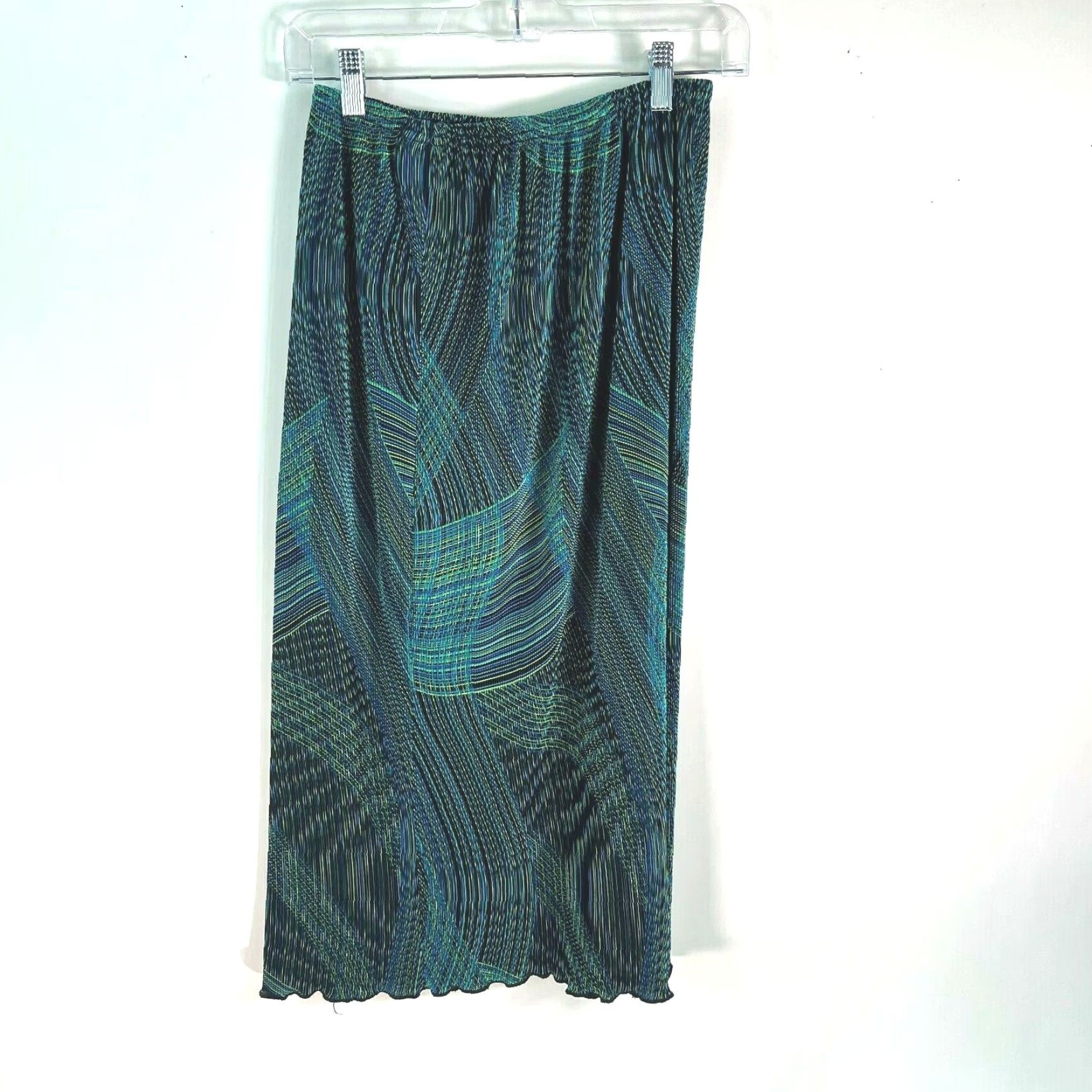 Vintage VTG Clio Skirt A-Line Midi Blue S Womens Elastic Waist Pull On Pleated Striped Vintage: Yes Size 28" / US 6 / IT 42 - 2 Thumbnail