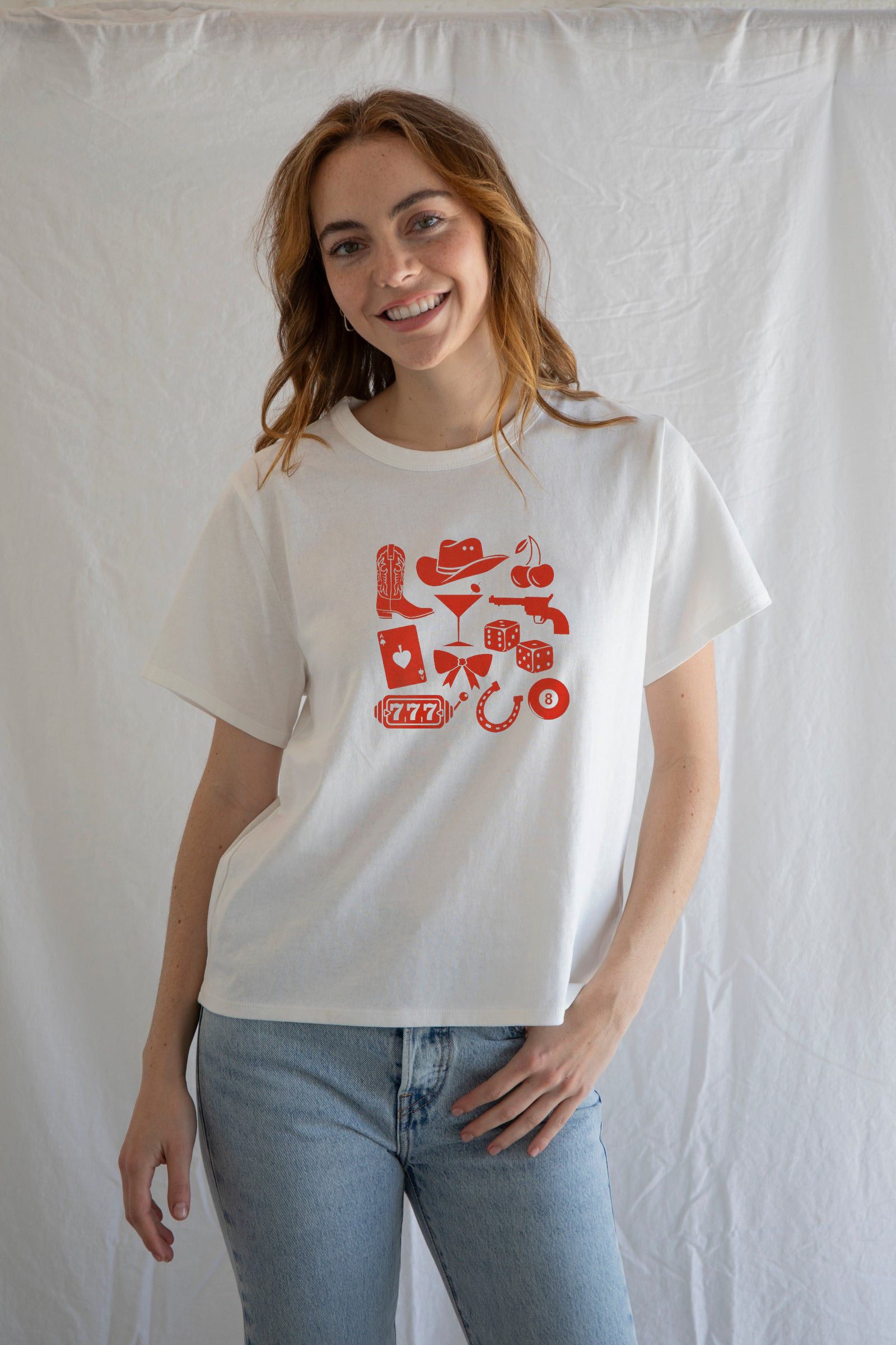 Designer × Vintage Cowgirl Collage Tee — Western-Inspired Graphic T-Shirt Size M / US 6-8 / IT 42-44 - 1 Thumbnail