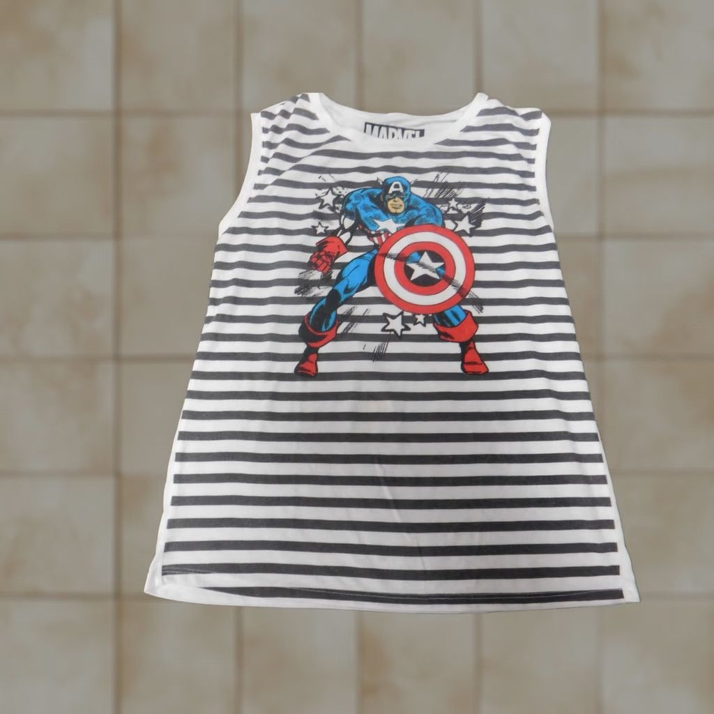 Vintage Captain America Marvel Shirt Tank Womens Medium Gray Striped Lightweight Pullover Casual Pullover Tank Lightweight 90s Style Size M / US 6-8 / IT 42-44 - 1 Thumbnail