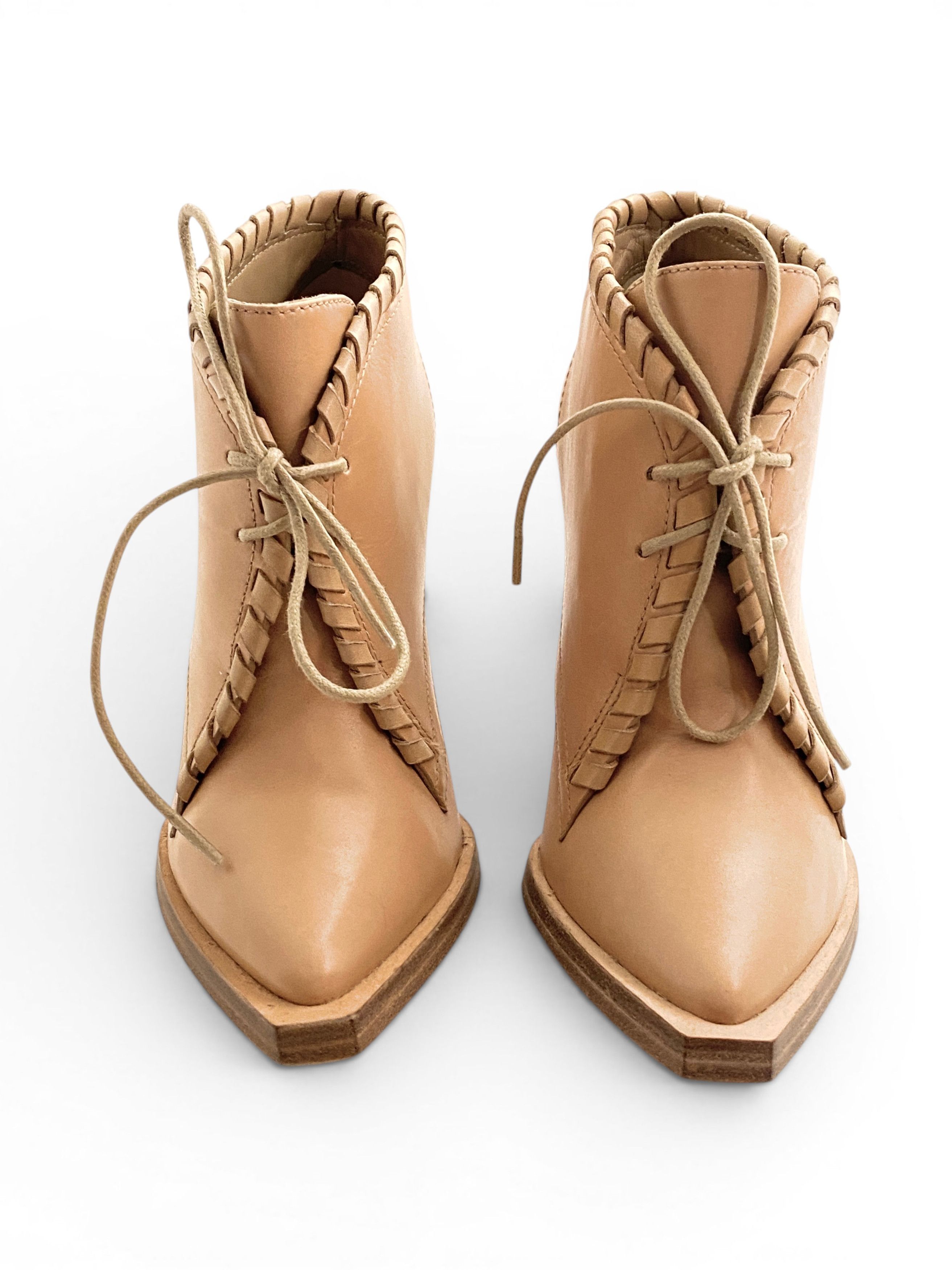 Alexander Wang Alexander Wang Sofi Beige Leather Lace-Up Heel Ankle Boots Size US 5 / IT 35 - 7 Thumbnail