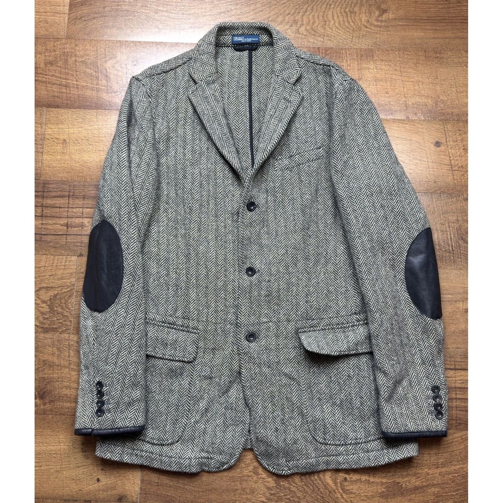 Polo Ralph Lauren VTG Polo Ralph Lauren Sport Coat Herringbone Tweed Wool Leather Patches Men 42L Gray Long Blazer Size US XL / EU 56 / 4 - 2 Thumbnail