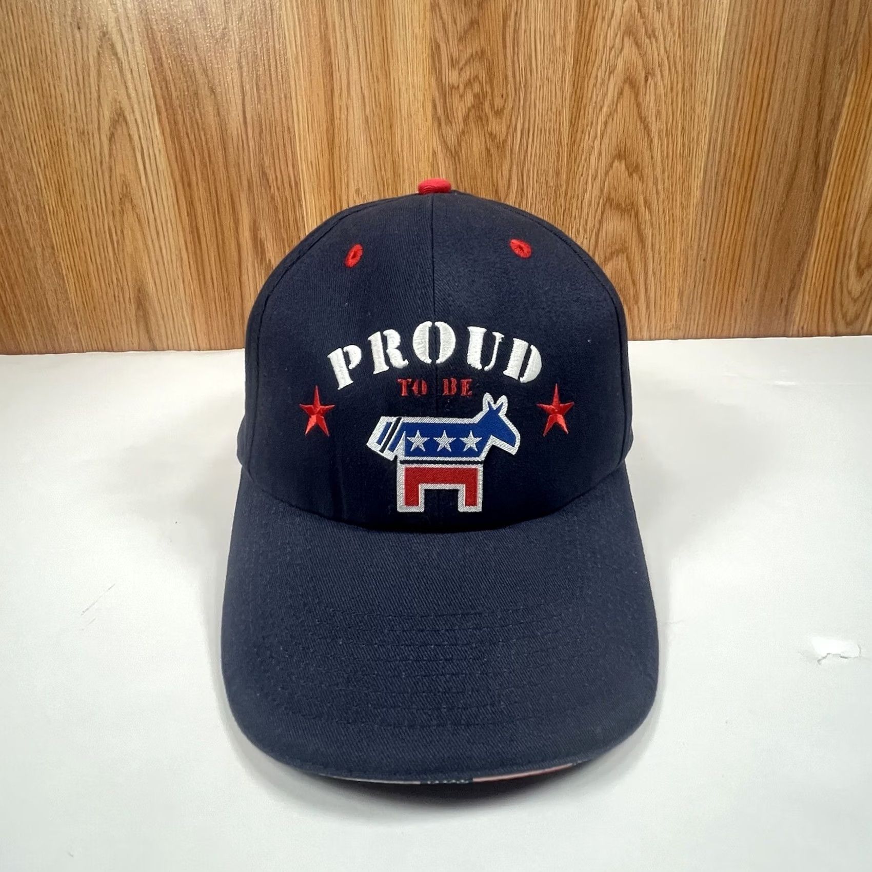 Vintage Proud To Be Democratic Donkey Embroider Adult Adjustable Hat Cap Blue Made In USA Size ONE SIZE - 2 Thumbnail