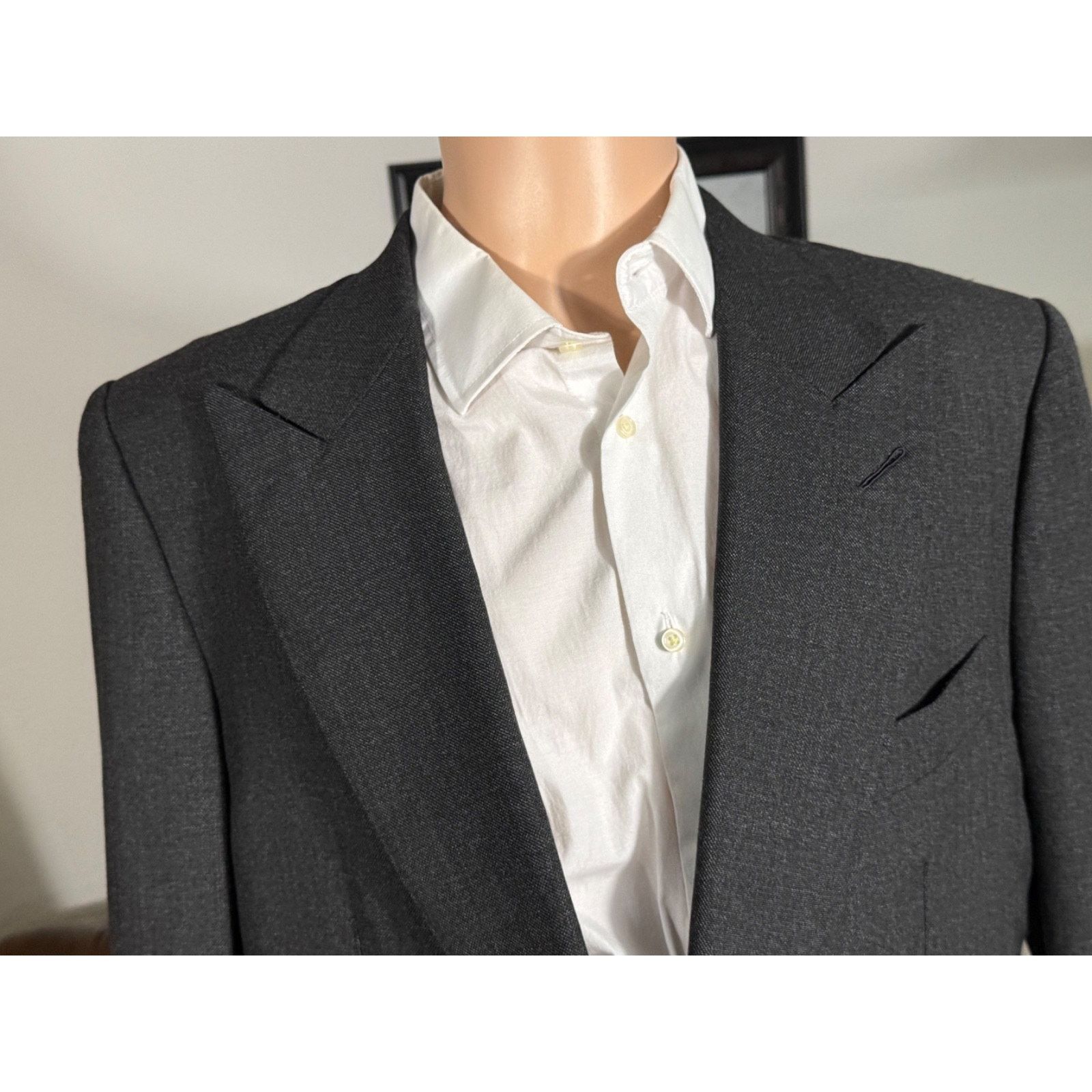 Tom Ford Tom Ford Charcoal Gray Birdseye Wool Blazer Peak Lapel 46R Size 46R - 4 Thumbnail