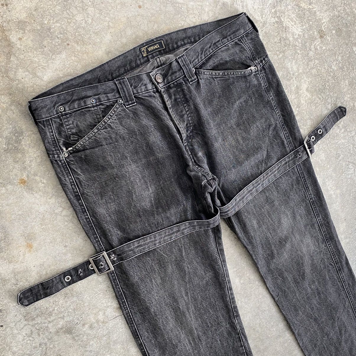 Versace 2004 Archive Versace Sanded Black Bondage Denim Jeans Size US 38 / EU 54 - 7 Thumbnail