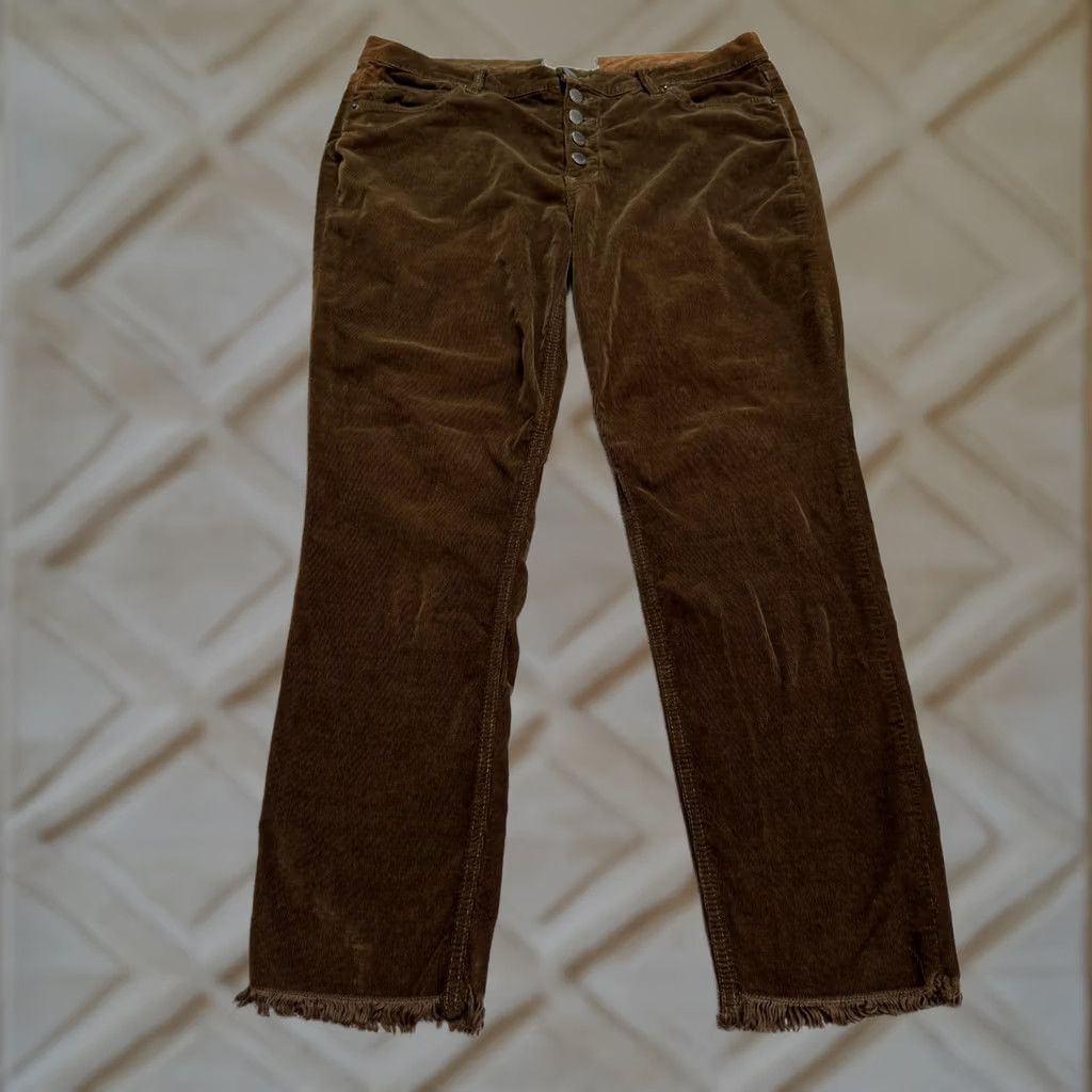 Free People Free People Brown Corduroy Button Fly Straight Pants Women 31 Frayed Hem Casual Size 24" / US 00 / IT 34 - 1 Thumbnail
