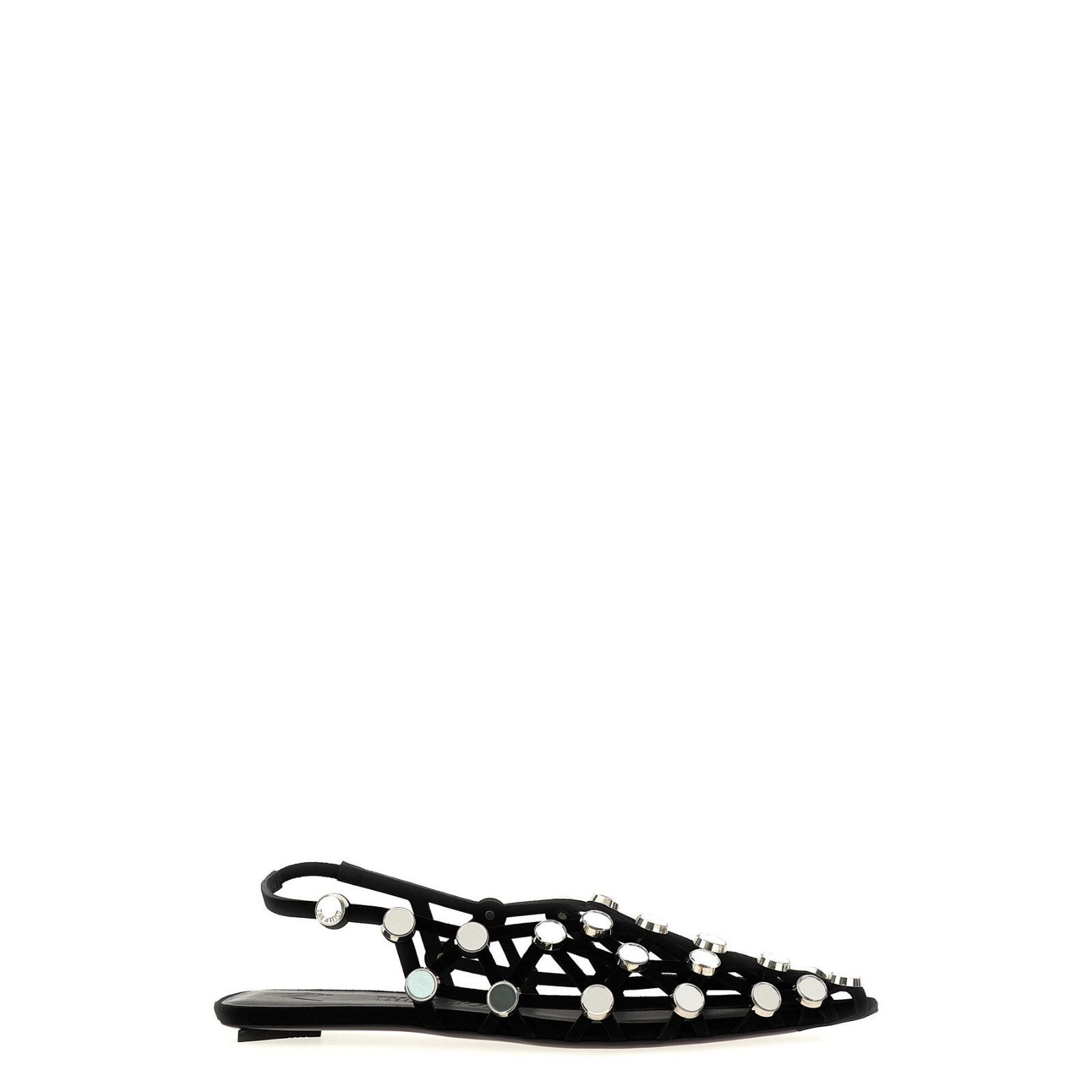 THE ATTICO Grid Studded Black Suede Slip On Slingback Sandal