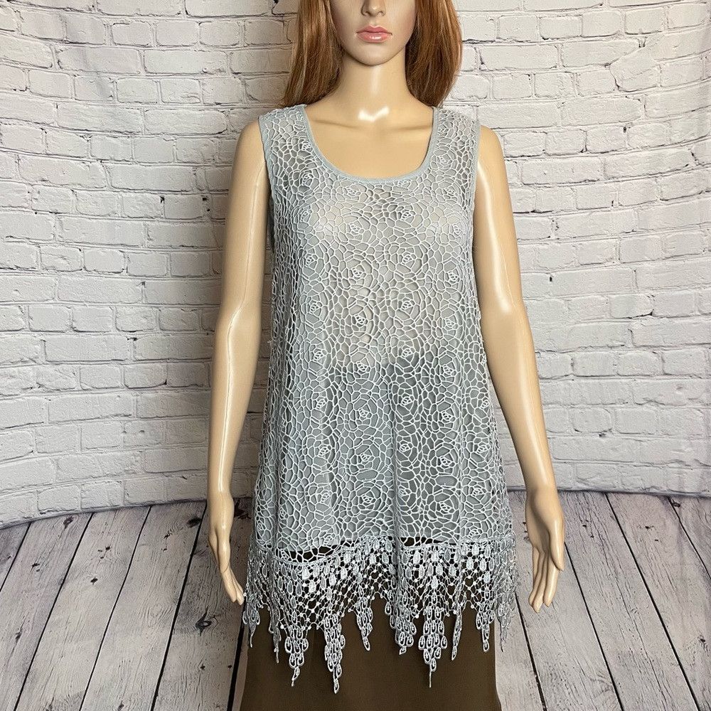 Other New Ryu Grey Sleeveless Lace Top With Fringe Size L Size L / US 10 / IT 46 - 2 Thumbnail