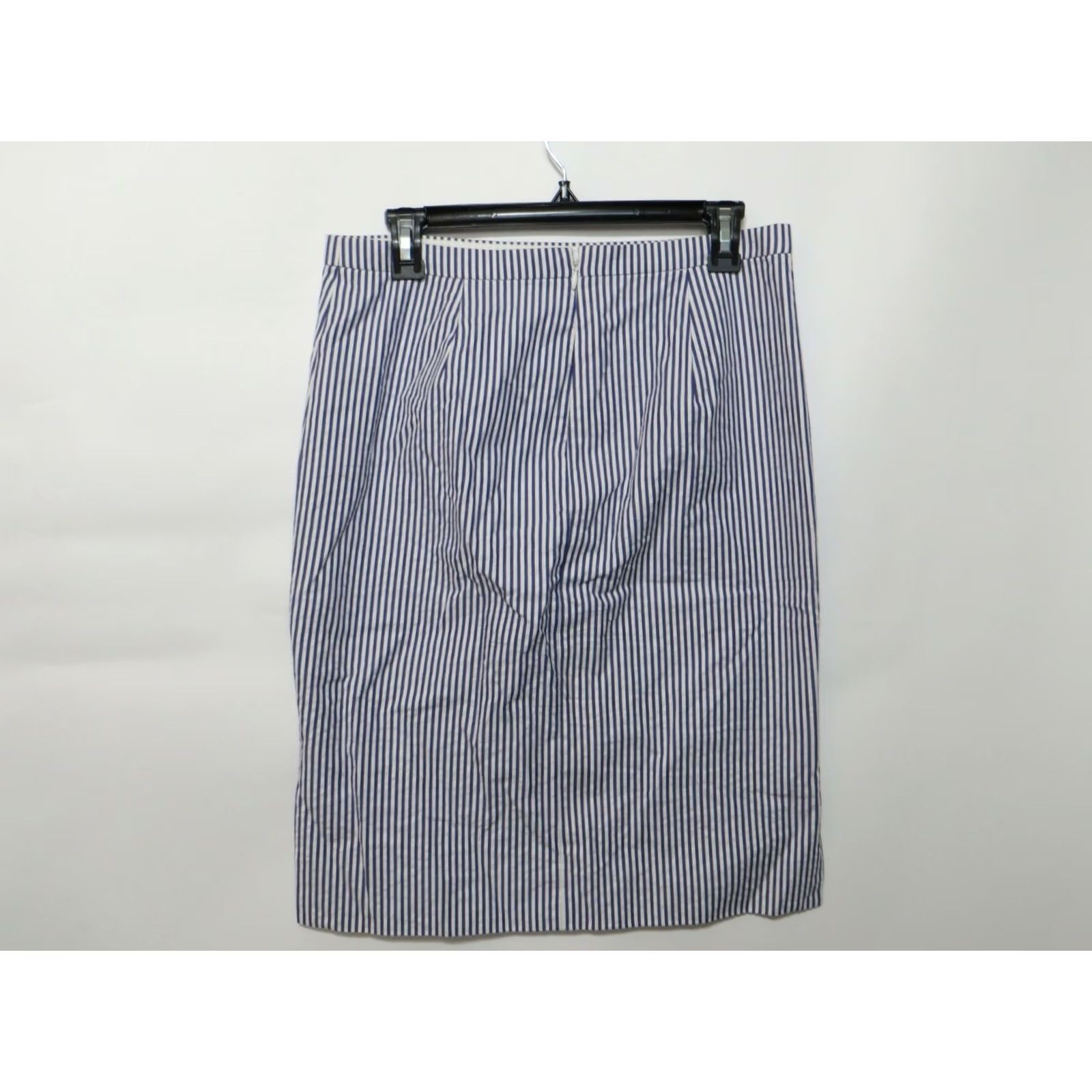 J.Crew J.CREW Skirt Women's A-Line Striped Knee Length Lined Zip Side Hip 17.5" 4 White-Blue Casual Vintage: No Size 27" / US 4 / IT 40 - 2 Thumbnail