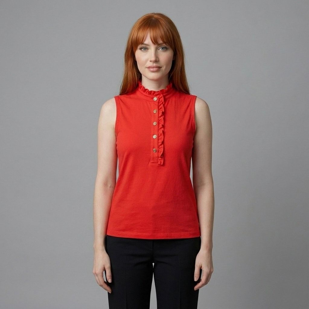 Tory Burch Tory Burch Red Orange Ruffle Sleeveless Polo Top Medium Size M / US 6-8 / IT 42-44 - 2 Thumbnail