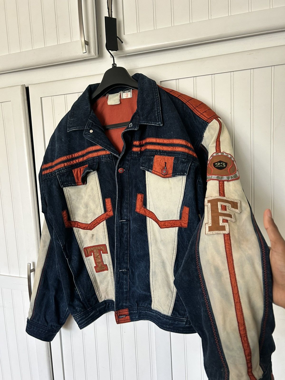 Other Vintage baseball Denim Jacket Patchwork 23 Y2K Distressed Size US L / EU 52-54 / 3 - 1 Thumbnail