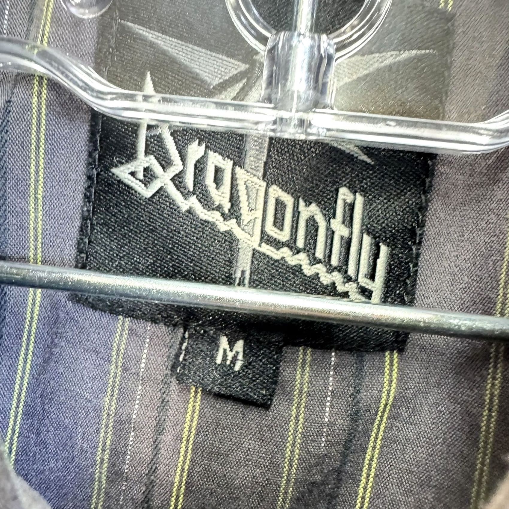 Dragonfly Western Shirt Mens Medium Grey Purple Lime Striped Snap Front Euc, Men's — image 4 of 6