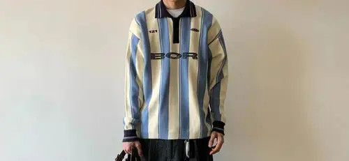 VIBE Kawakami x Miku Vintage Striped Long Sleeve Polo Shirt Size US L / EU 52-54 / 3 - 3 Thumbnail