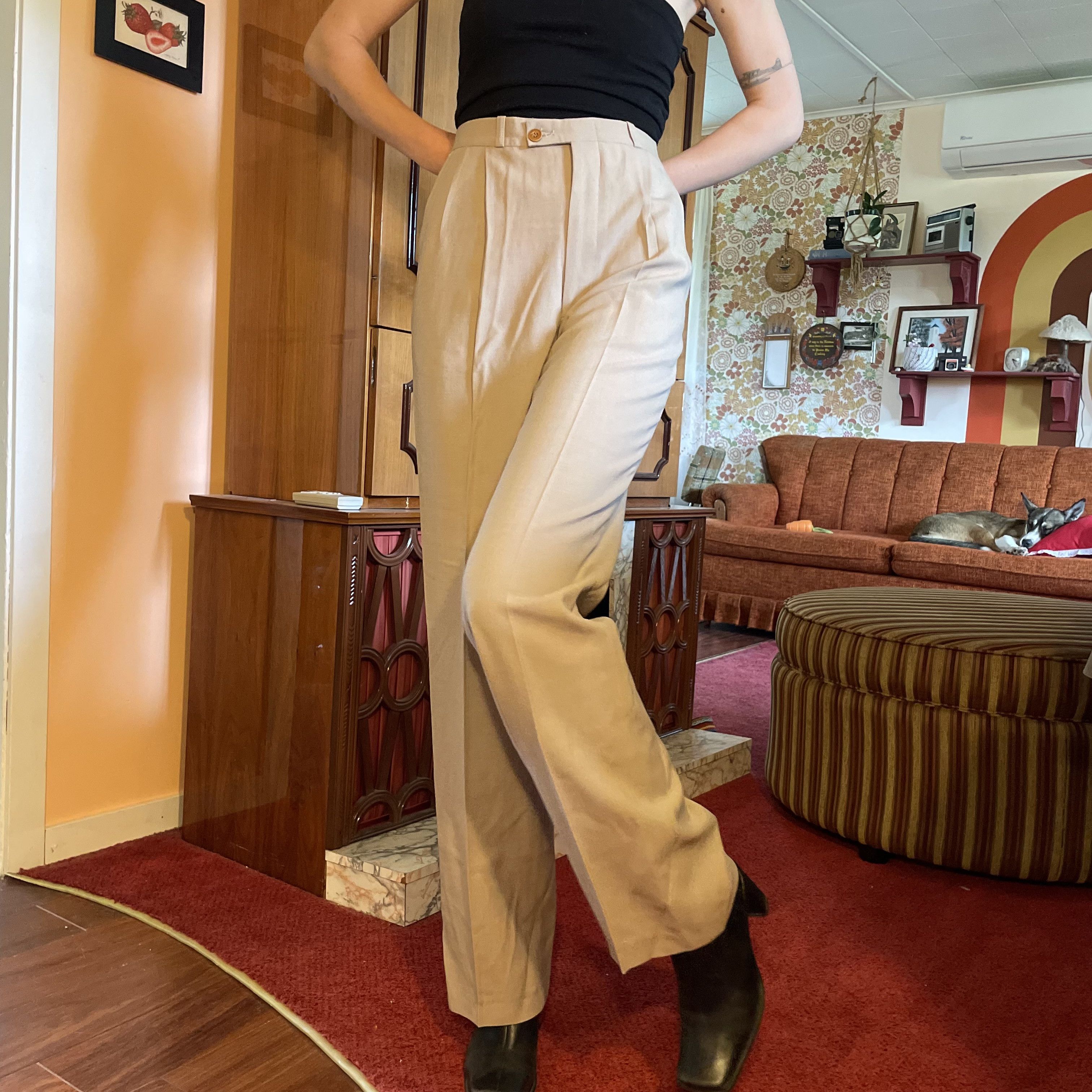 90s vintage YSL Wool Blend Beige pleated high waisted pants!