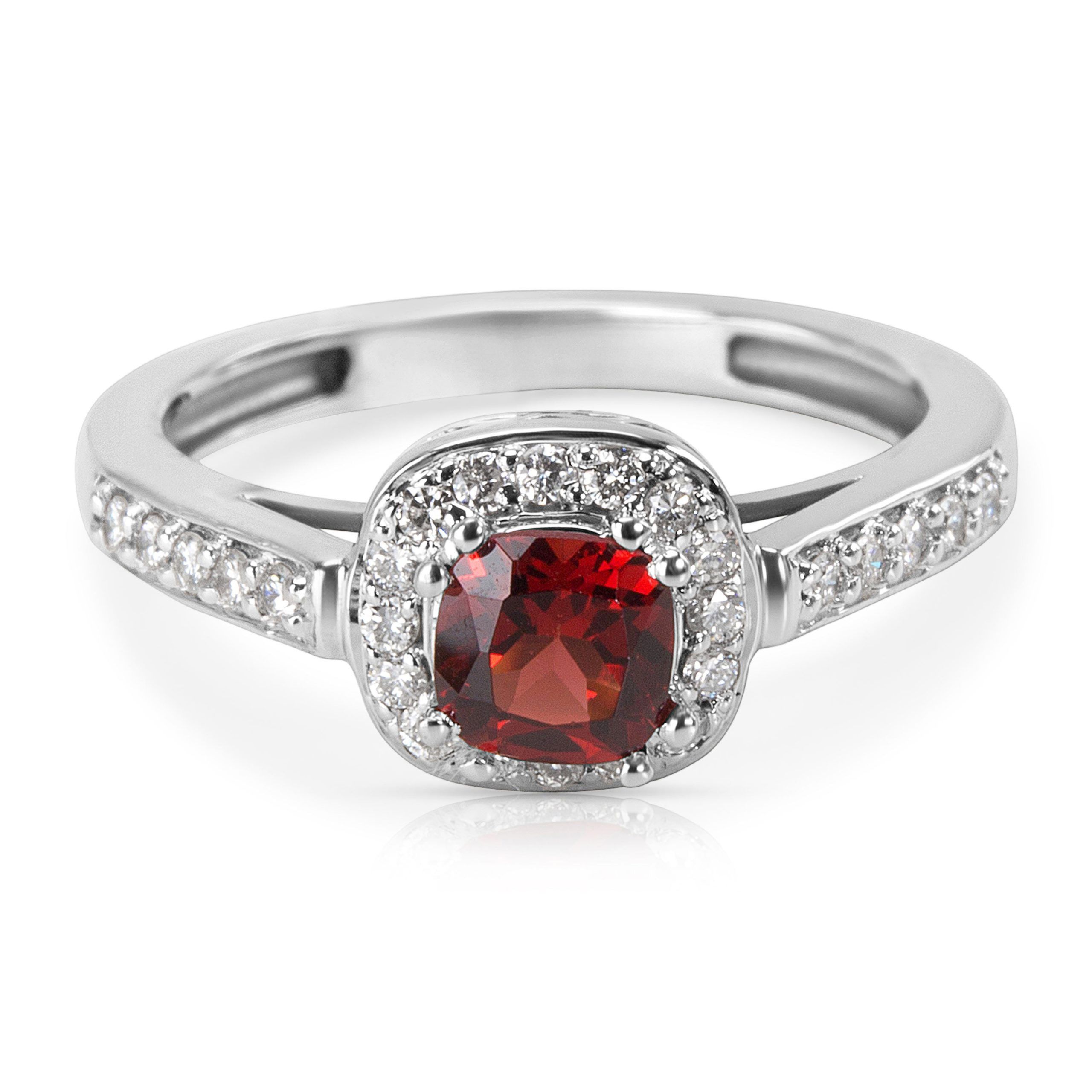 image of Tiffany Co Diamond & Garnet Halo Fashion Ring In 14K White Gold (0.20 Ctw), Women's