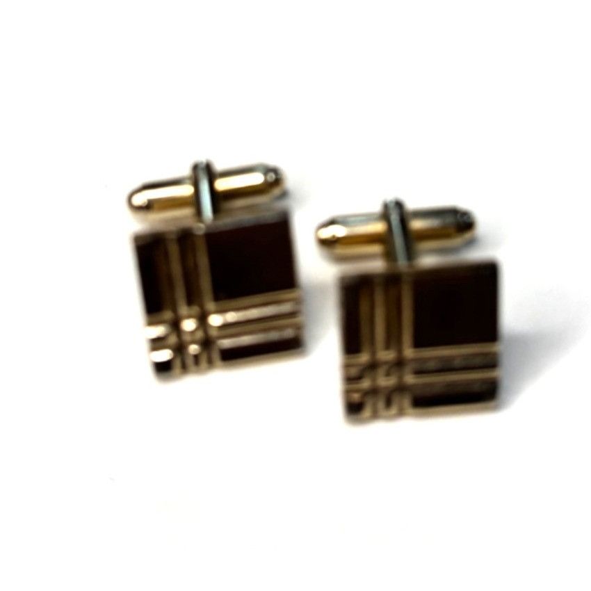 Other Gold Tone Geometric Square Cufflinks With Abstract Line Desi Size 44R - 1 Thumbnail