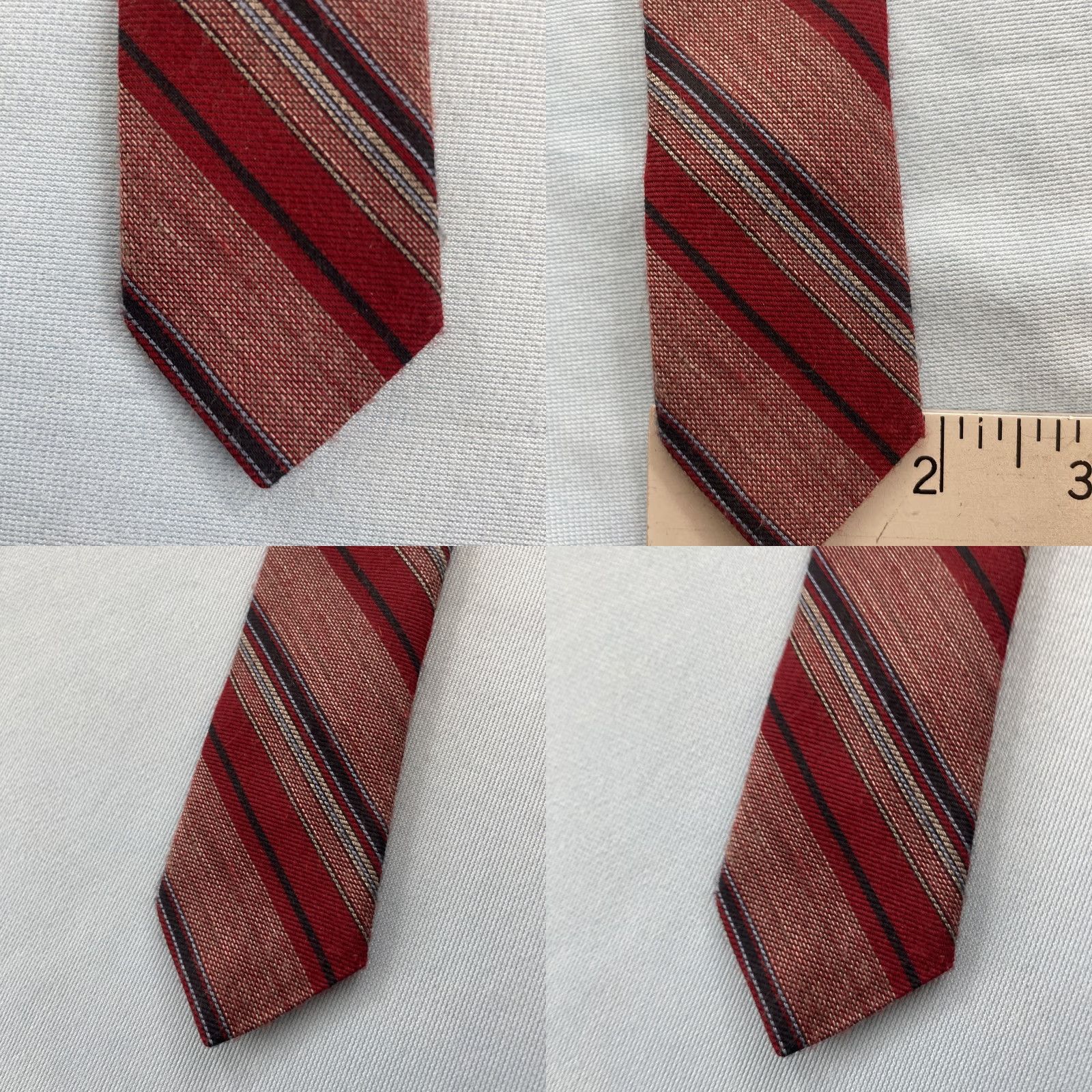 Vintage VINTAGE Stacy Stavy Cravats Wool Repp Tie 2" Slim Stripe Red Texture Poly Blend MCM Mod 2x54 Capsule Slim Necktie Mens Size ONE SIZE - 8 Thumbnail