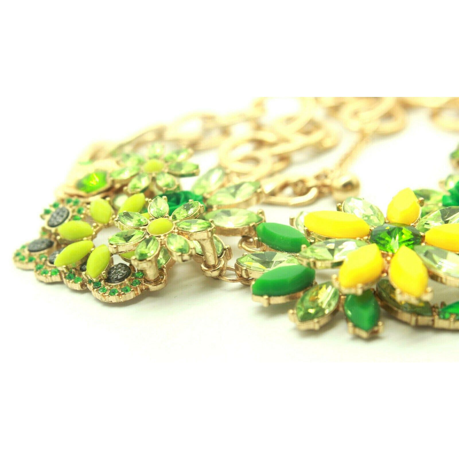 Other Statement Necklace • Yellow & Green Flowers & Rhinestones Size ONE SIZE - 2 Thumbnail