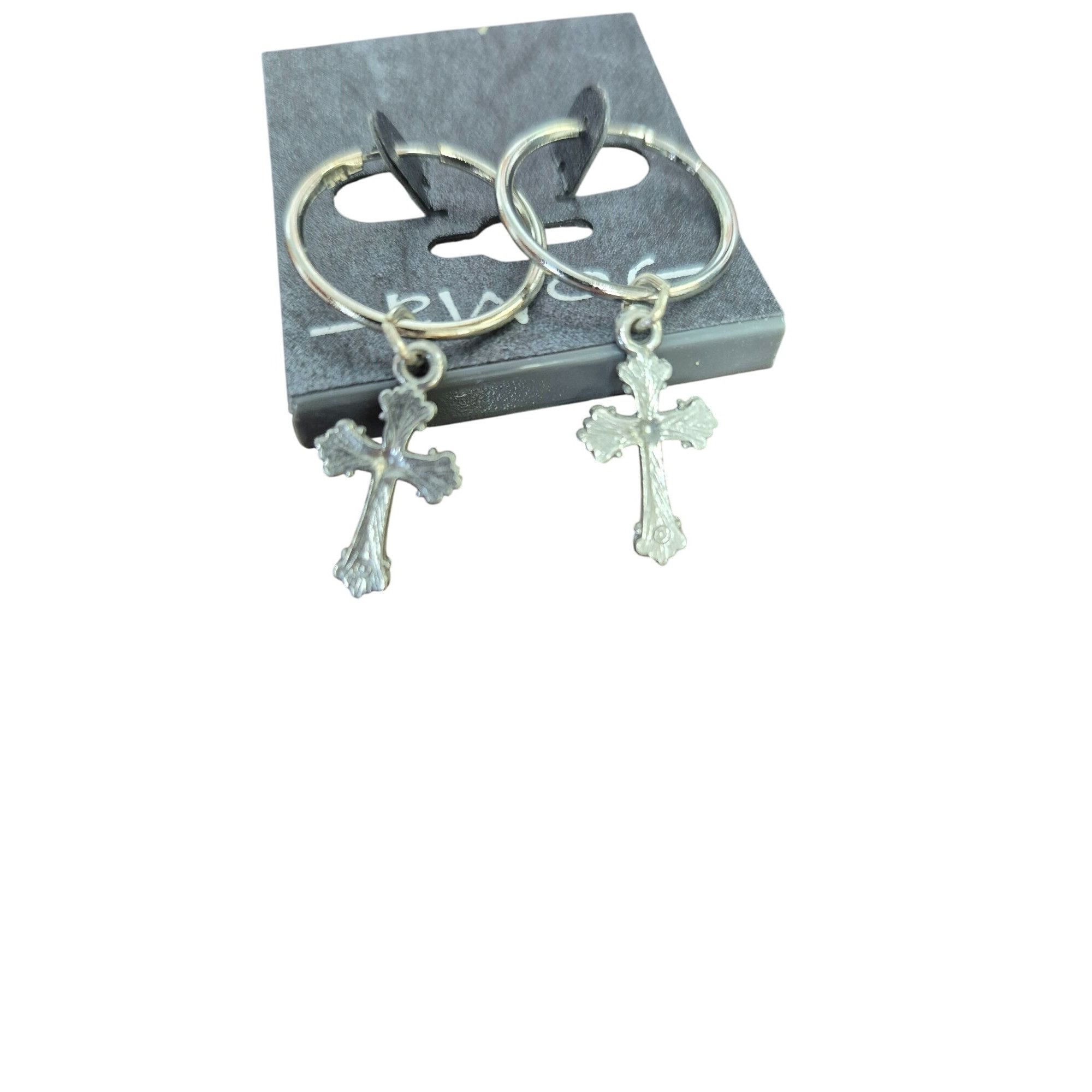 Joma JoMa Silver Hoop Earrings With Cross Charms Size ONE SIZE - 2 Thumbnail