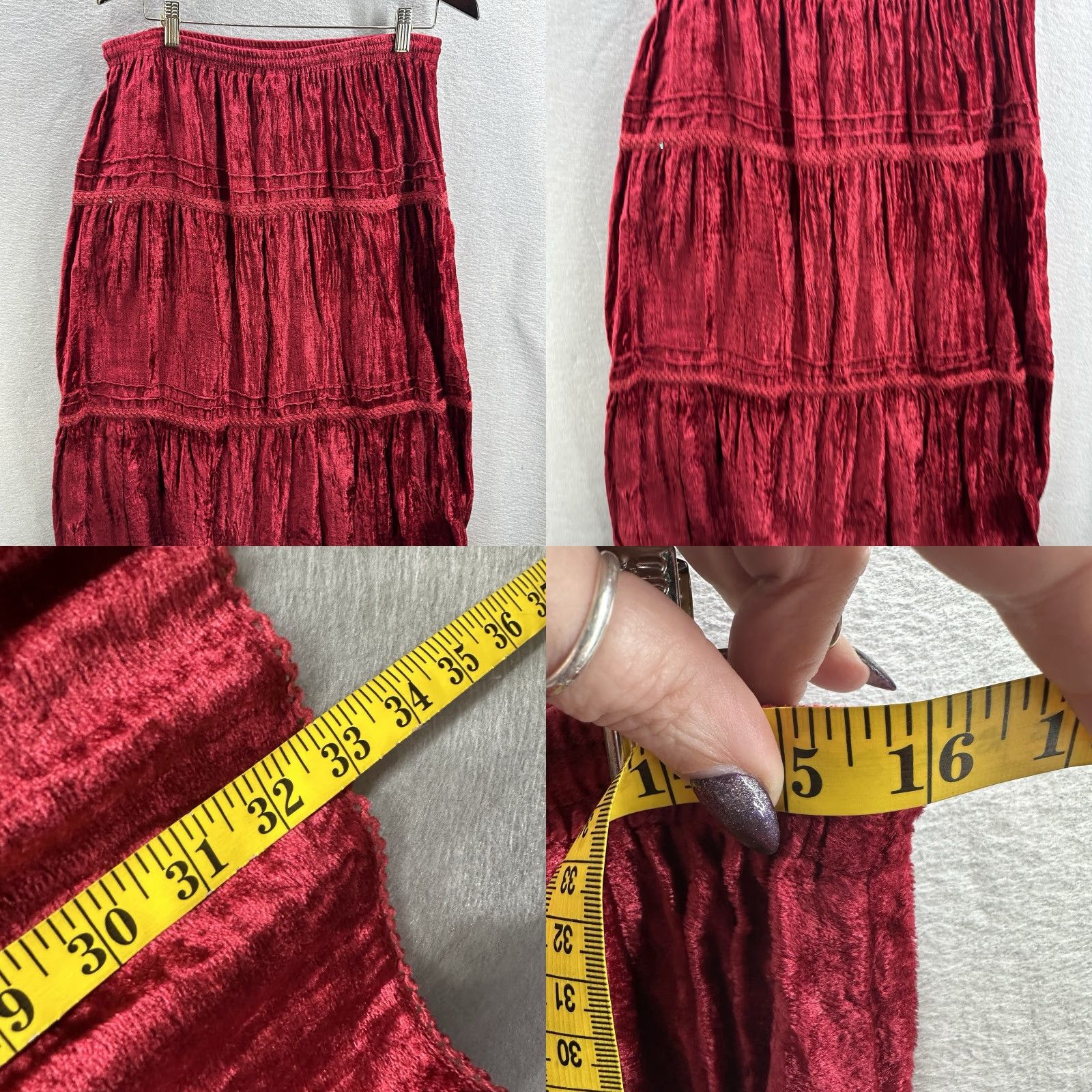 Velvet VINTAGE JFW Skirt Womens M Midi Velvet Bohemian Red Boho Dressy A-Line 90s Size 32" / US 10 / IT 46 - 8 Thumbnail
