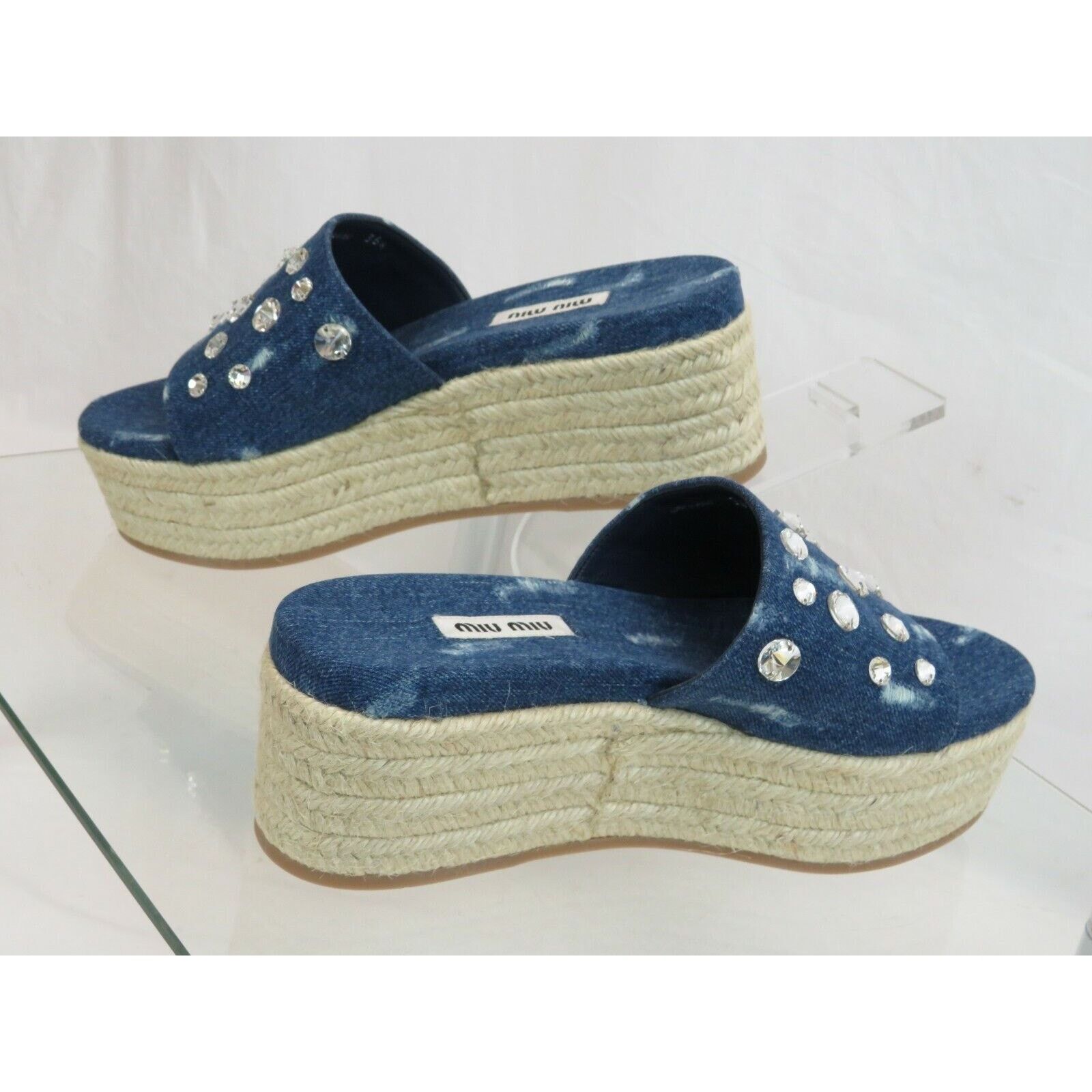 Miu Miu MIU MIU 5XX383 BLUE DENIM CRYSTALS PLATFORM ESPADRILLES 40 Size US 10 / IT 40 - 10 Thumbnail