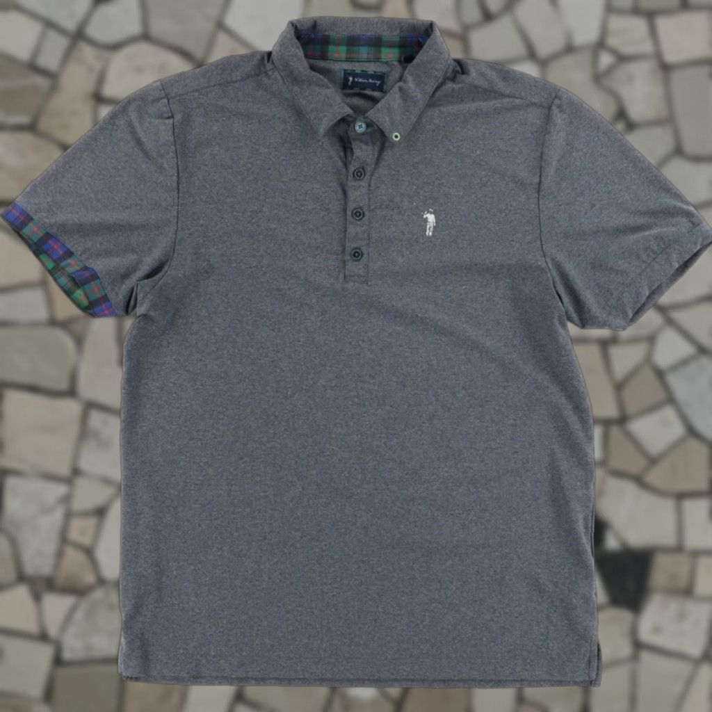 Vintage William Murray Tartan Trim Stretch Solid Polo Shirt Charcoal Men's L Size US L / EU 52-54 / 3 - 1 Thumbnail