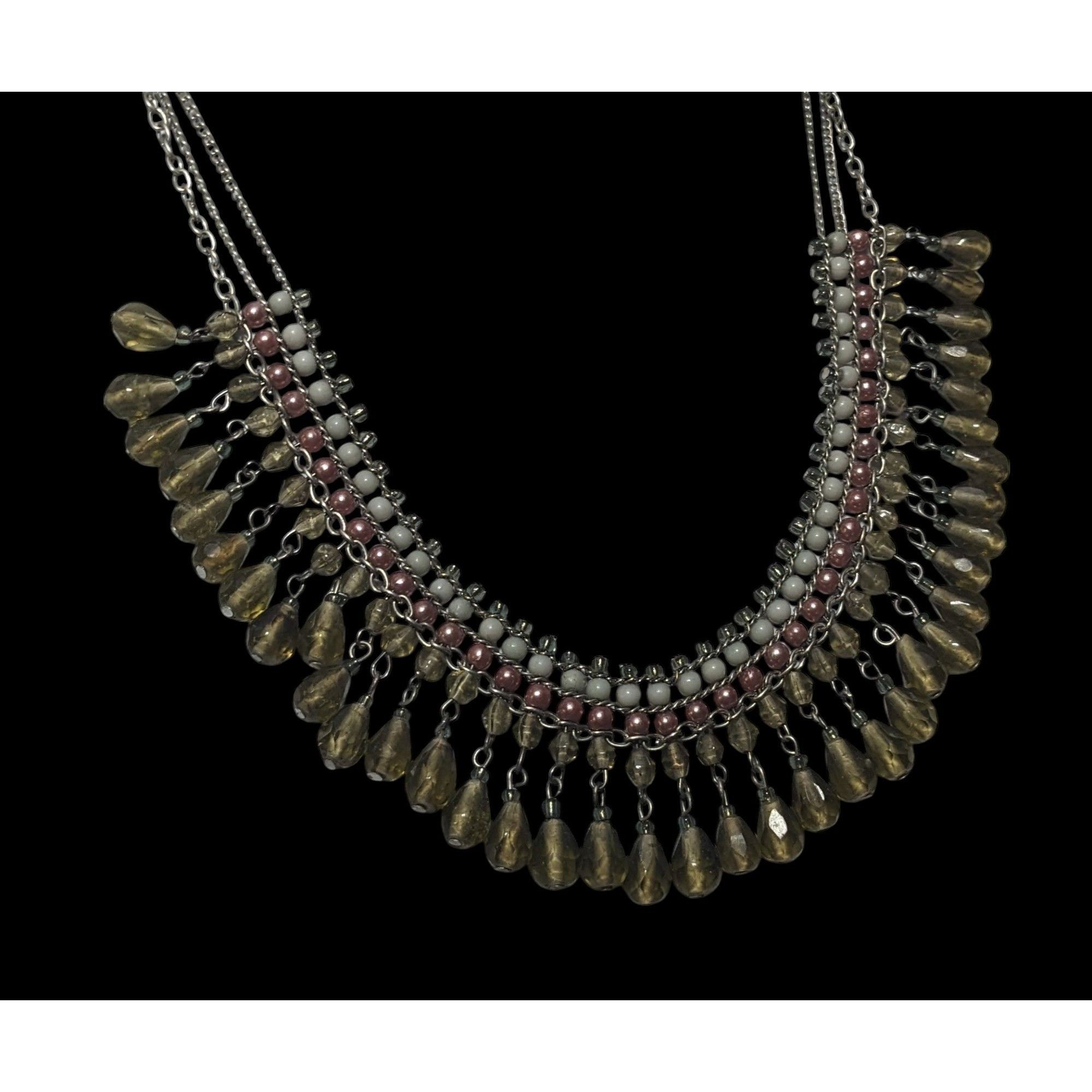 Other Handmade Vintage Bohemian Glass And Pearl Beaded Fringe Neck Size ONE SIZE - 2 Thumbnail
