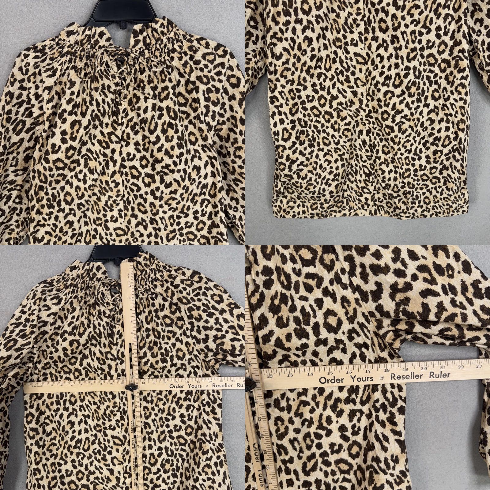 J.Crew J.CREW Dress Womens Small Brown Leopard Print Ruffle Neck Puff Sleeve Cotton T-Shirt Alternative? Size S / US 4 / IT 40 - 8 Thumbnail